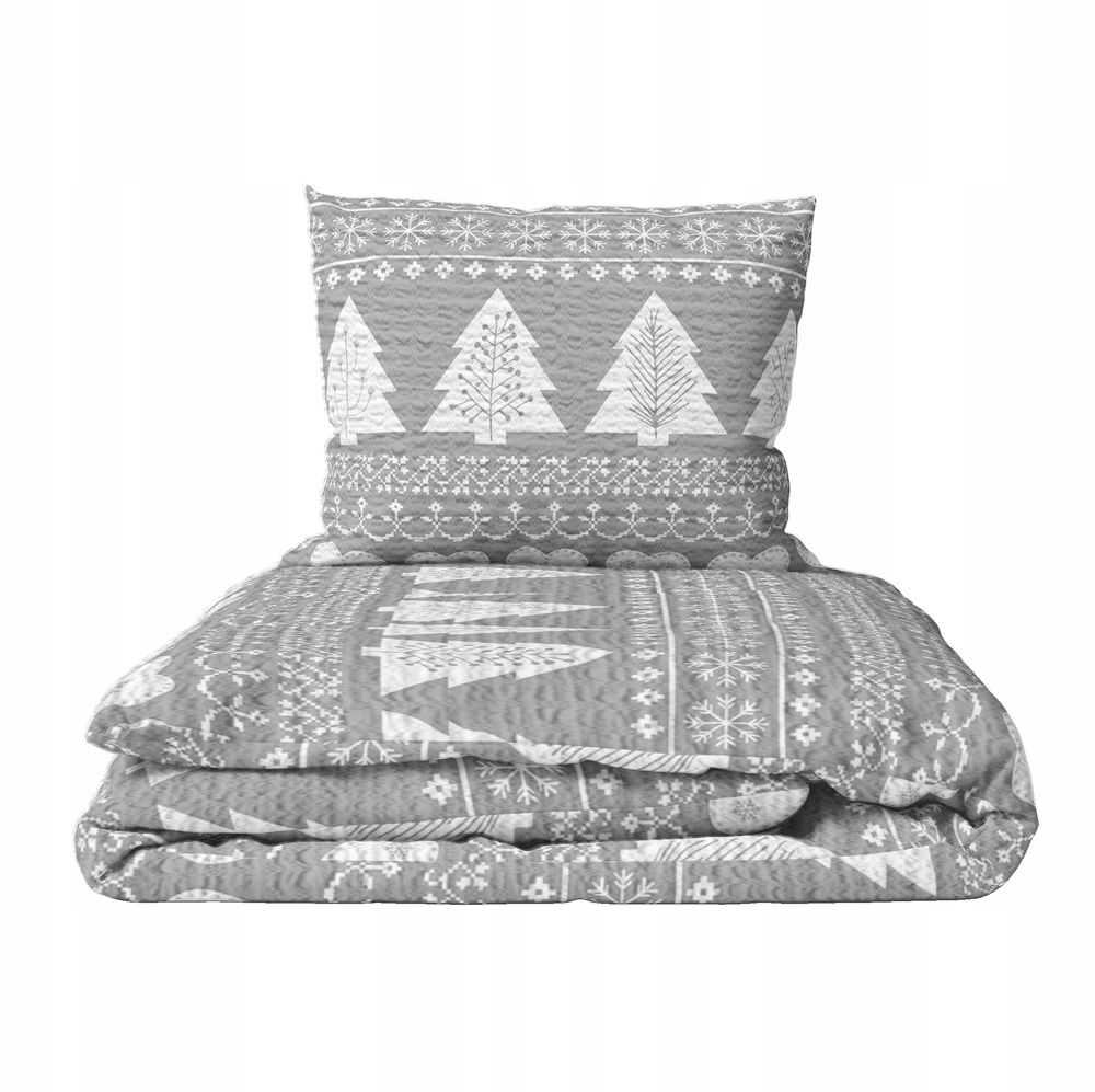 Krepové Povlečení 160x200 Povlak 70x80 Hrubá Polská Bavlna Vánoční stromek šedý