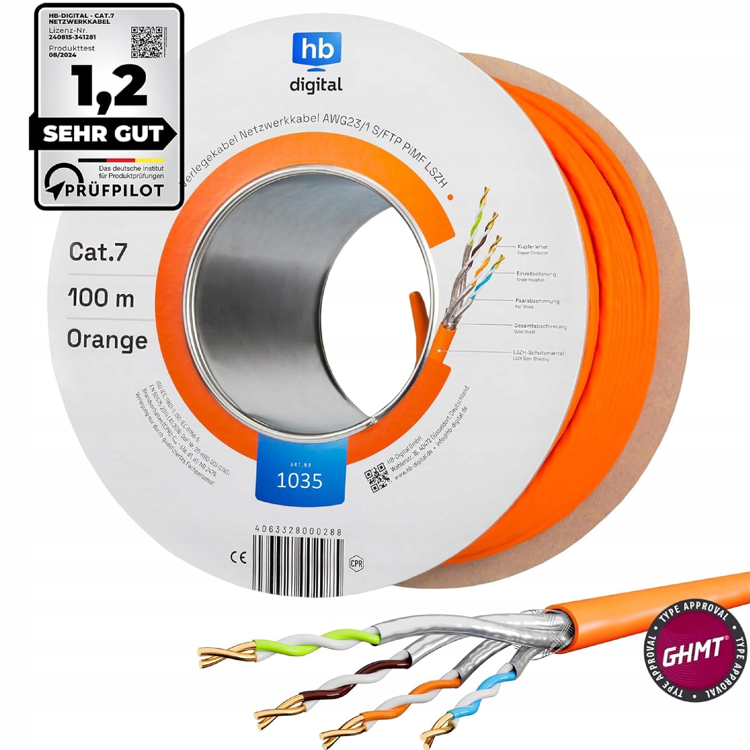 Kabel síťový kroucený Hb-digital internetový kabel oranžový 100 m