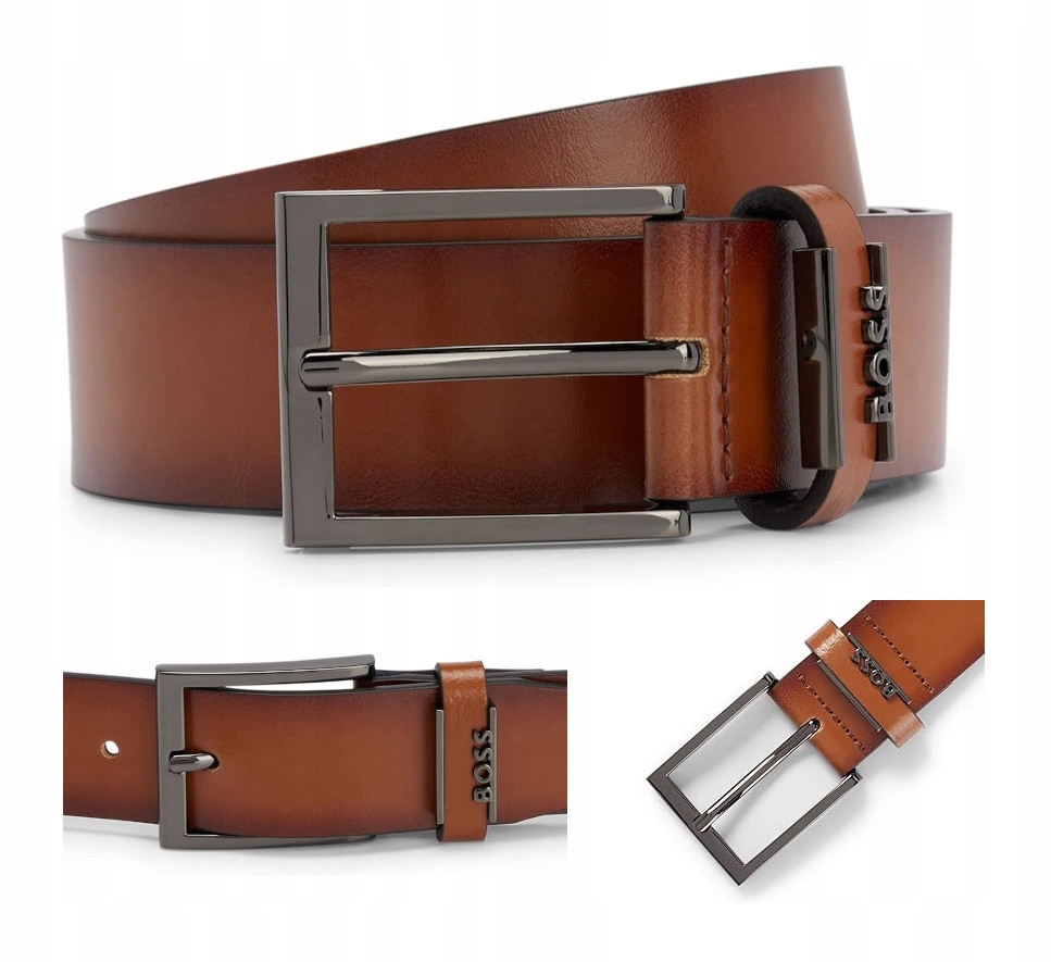 Pánský Pásek Boss Cole Ant Italská Kůže Poutko S Logem Hnědý 85/35