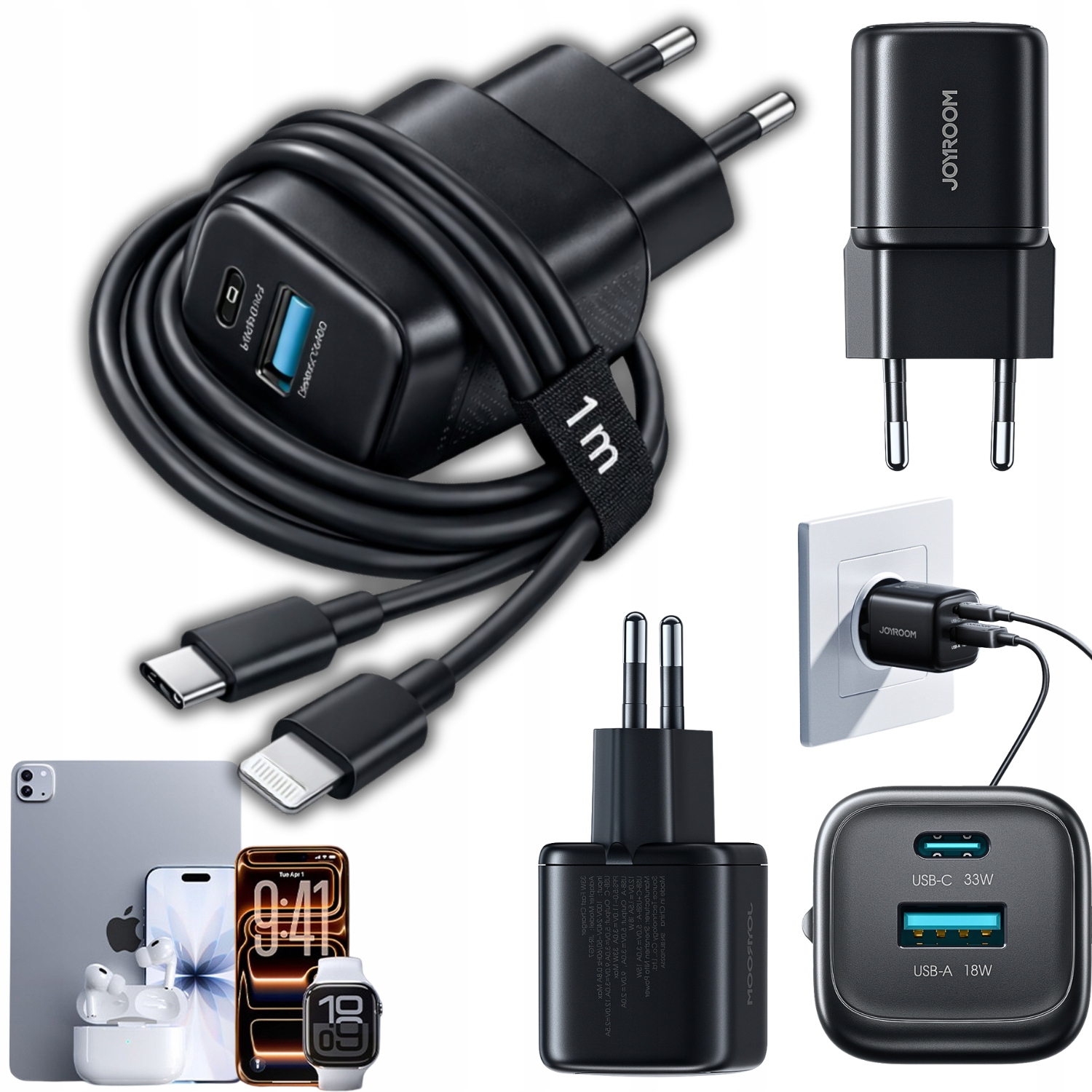 Ładowarka sieciowa Joyroom JR-TG7 33W Usb-a Usb-c z kablem 30W Usb-c Li