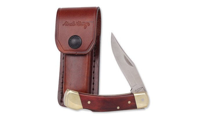 Schrade Uncle Henry Smokey składany nóż 7Cr17, rękojeść drewno etui skóra
