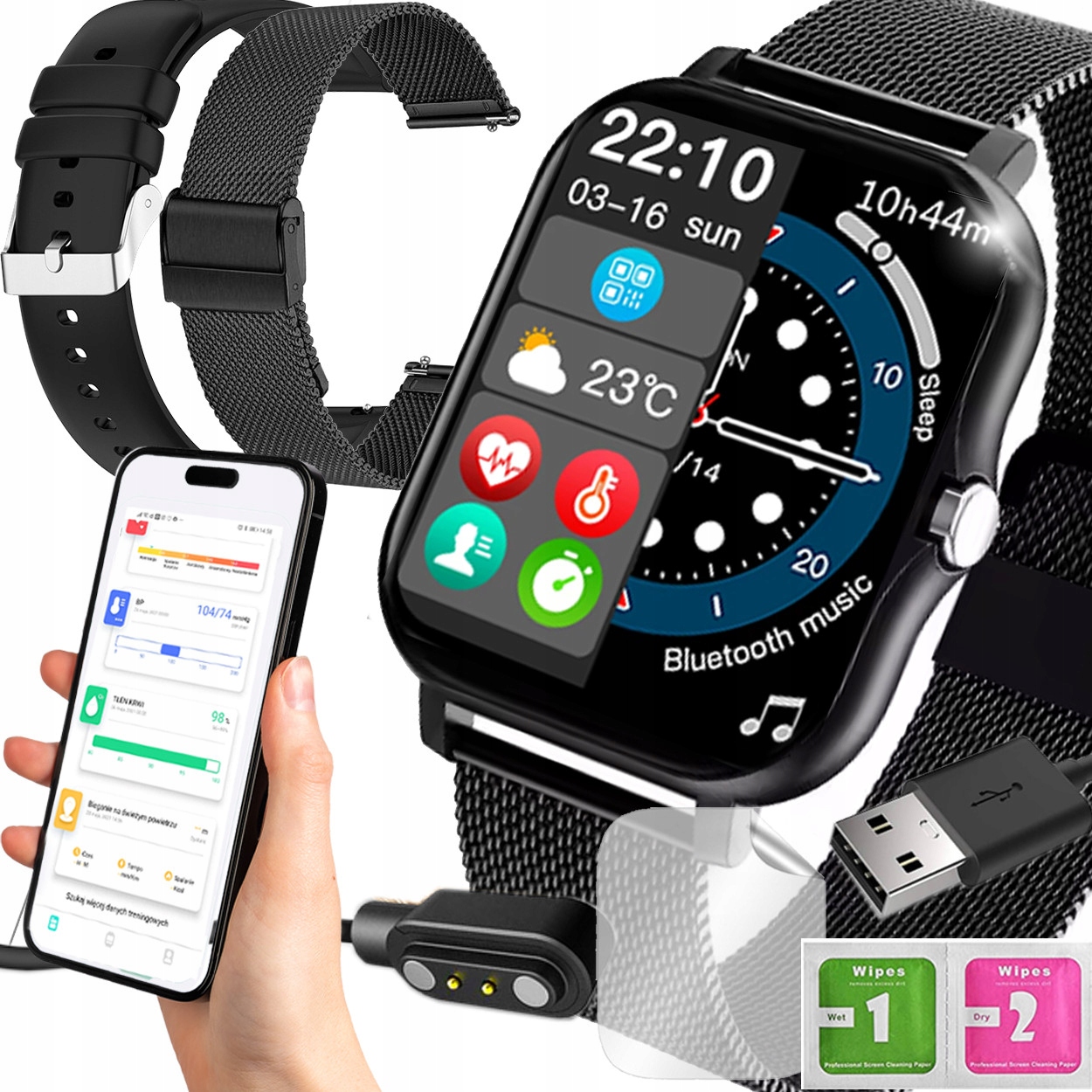 Chytré Hodinky Hodinky Polské Menu Hovory Sport Smart Watch Dámské Černé