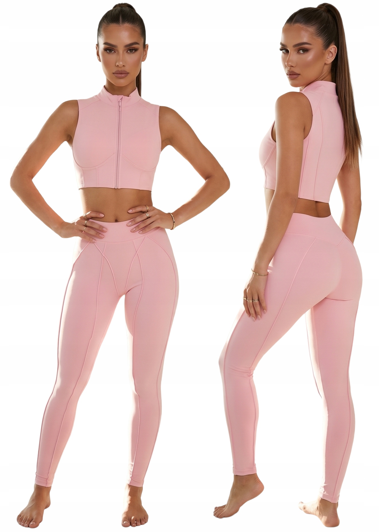 Sportovní komplet Dámské růžové legíny na zip Fitness jóga S/m