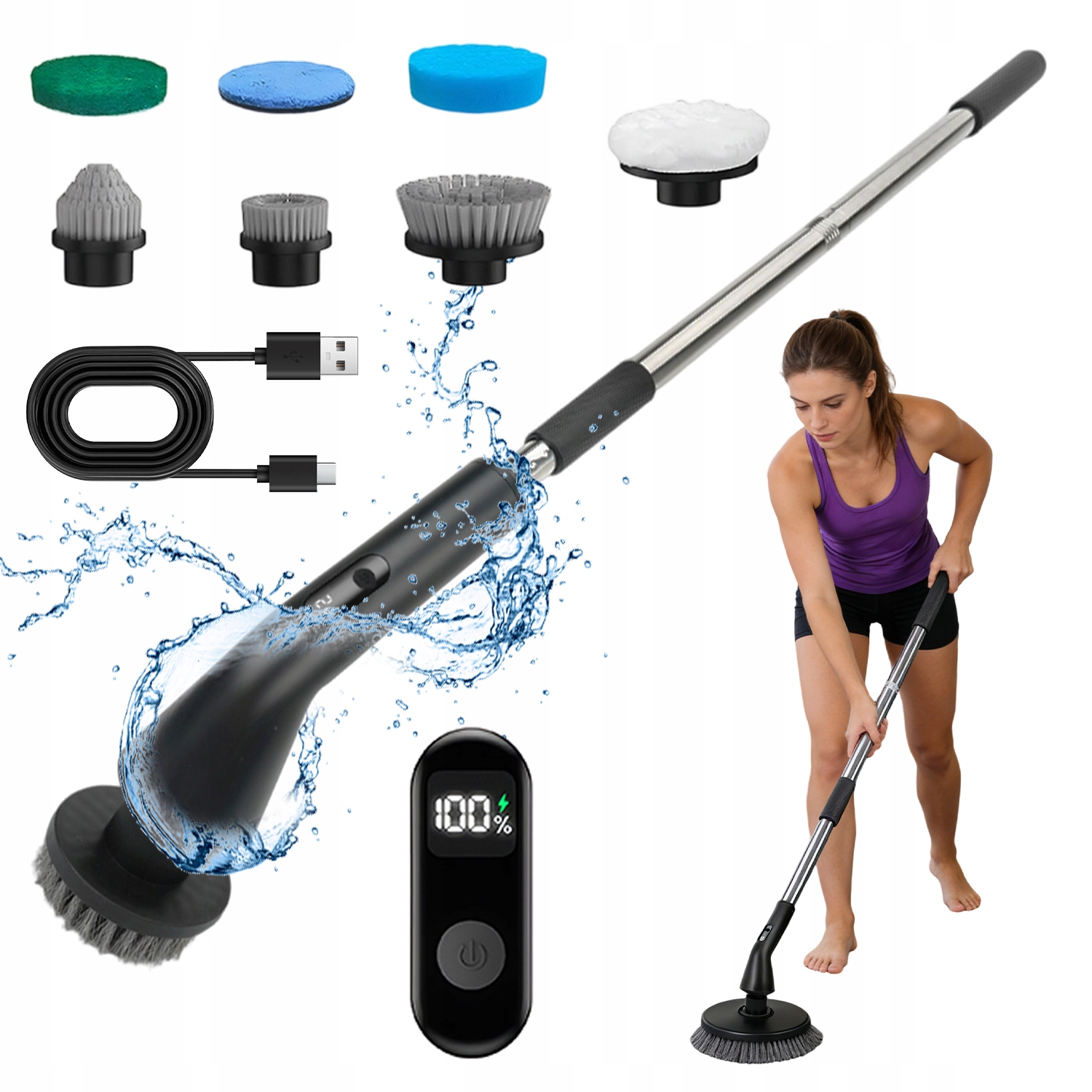 Levně Elektrický Bezdrátový Čisticí Kartáč 37 W IPX7 96-120 CM Sada