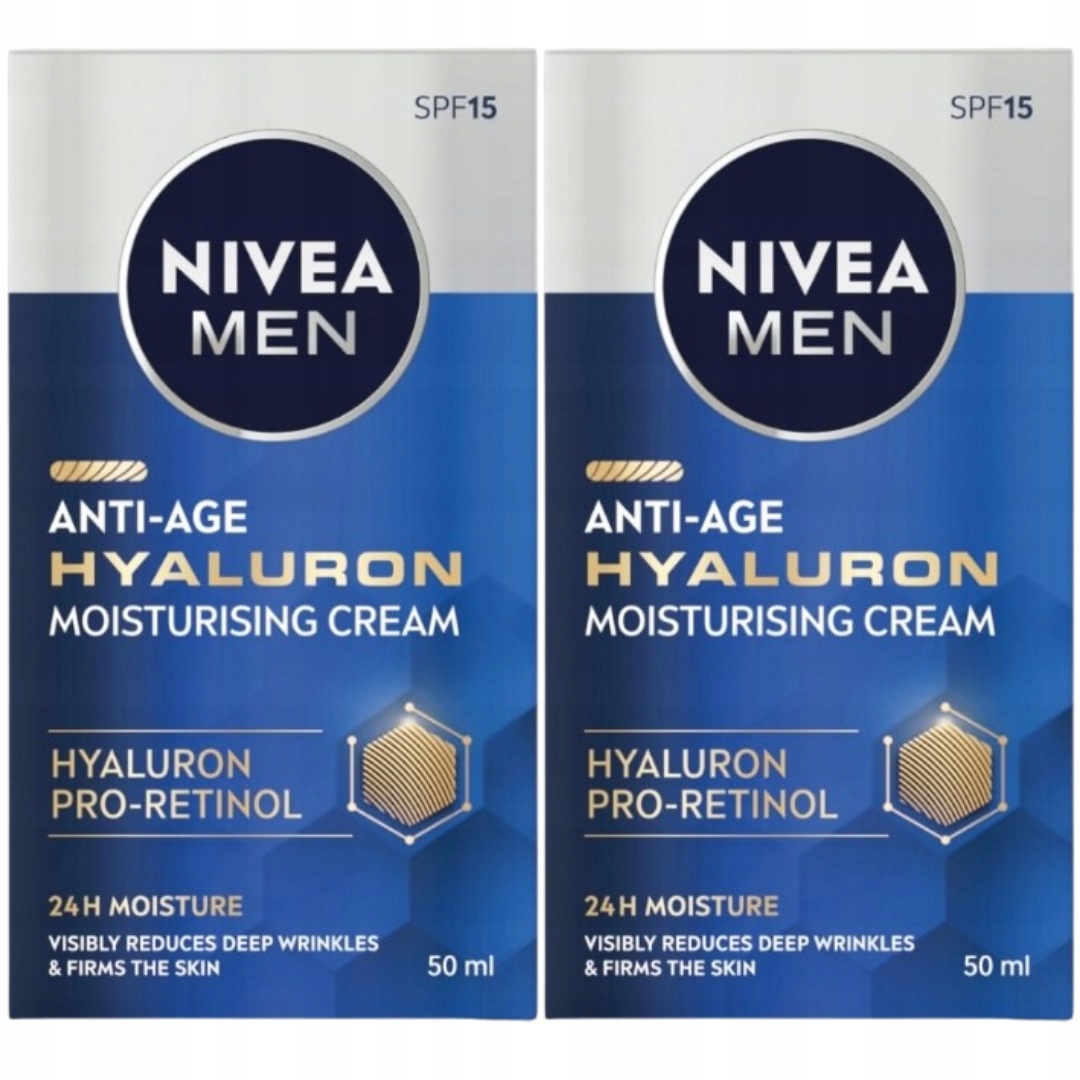 Denní krém proti vráskám Nivea Men Hyaluron 50 ml SPF15 Anti-Age x2