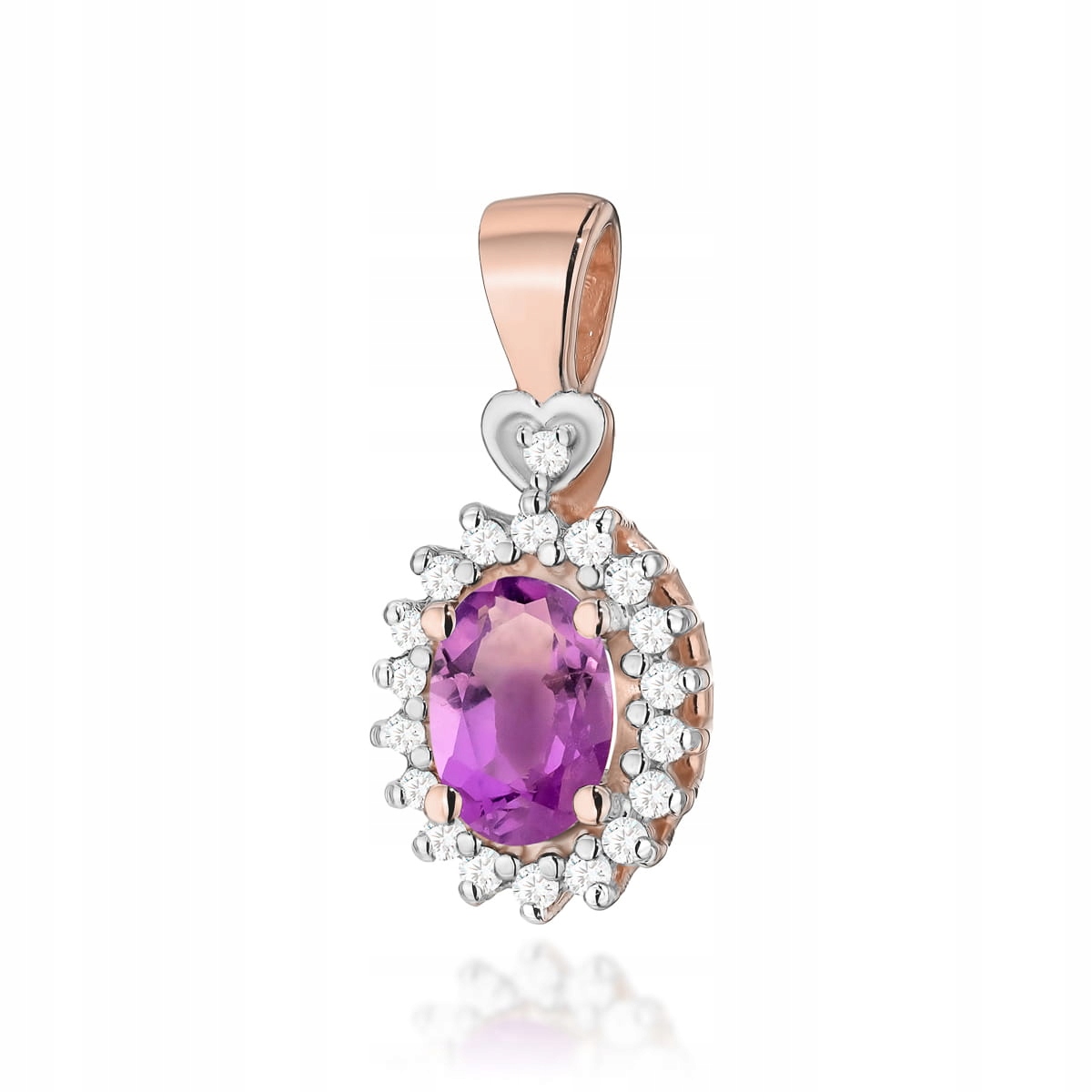 Přívěsek z růžového zlata 585 markýza s bílým zlatem ametyst brilianty 0,9 g