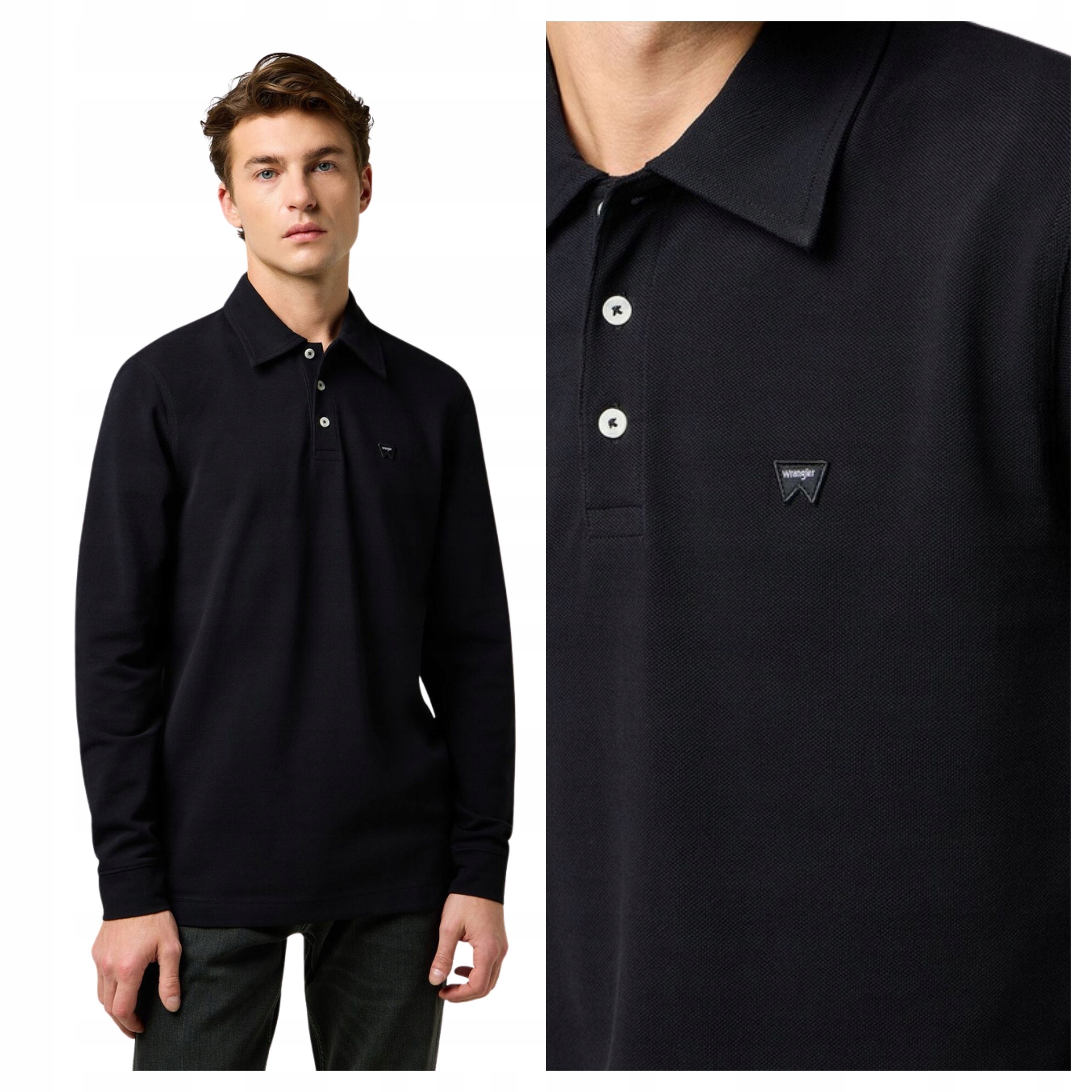 Pánská Polokošile Wrangler Ls Polo Shirt Černá Bavlněná S