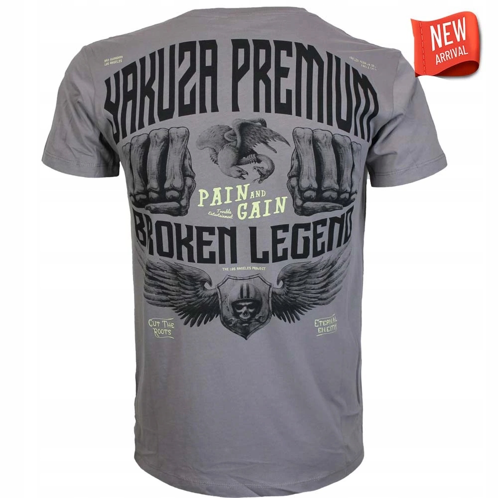Tričko Yakuza Premium 3906 šedé Broken Legend, Pain and Gain La