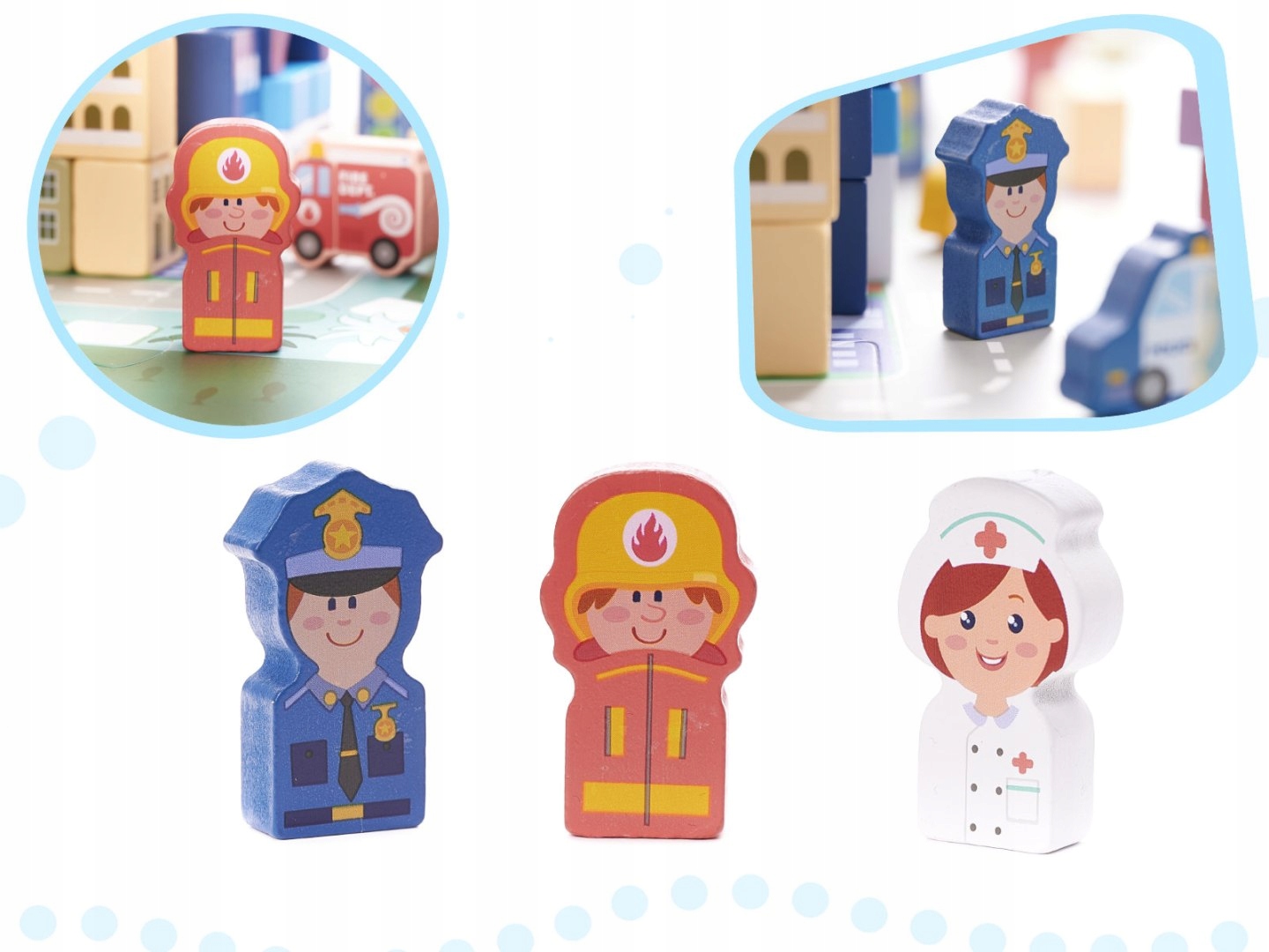 KLOCKI DREWNIANE EDUKACYJNE MIASTO PUZZLE 100EL. Wysokość produktu 55 cm