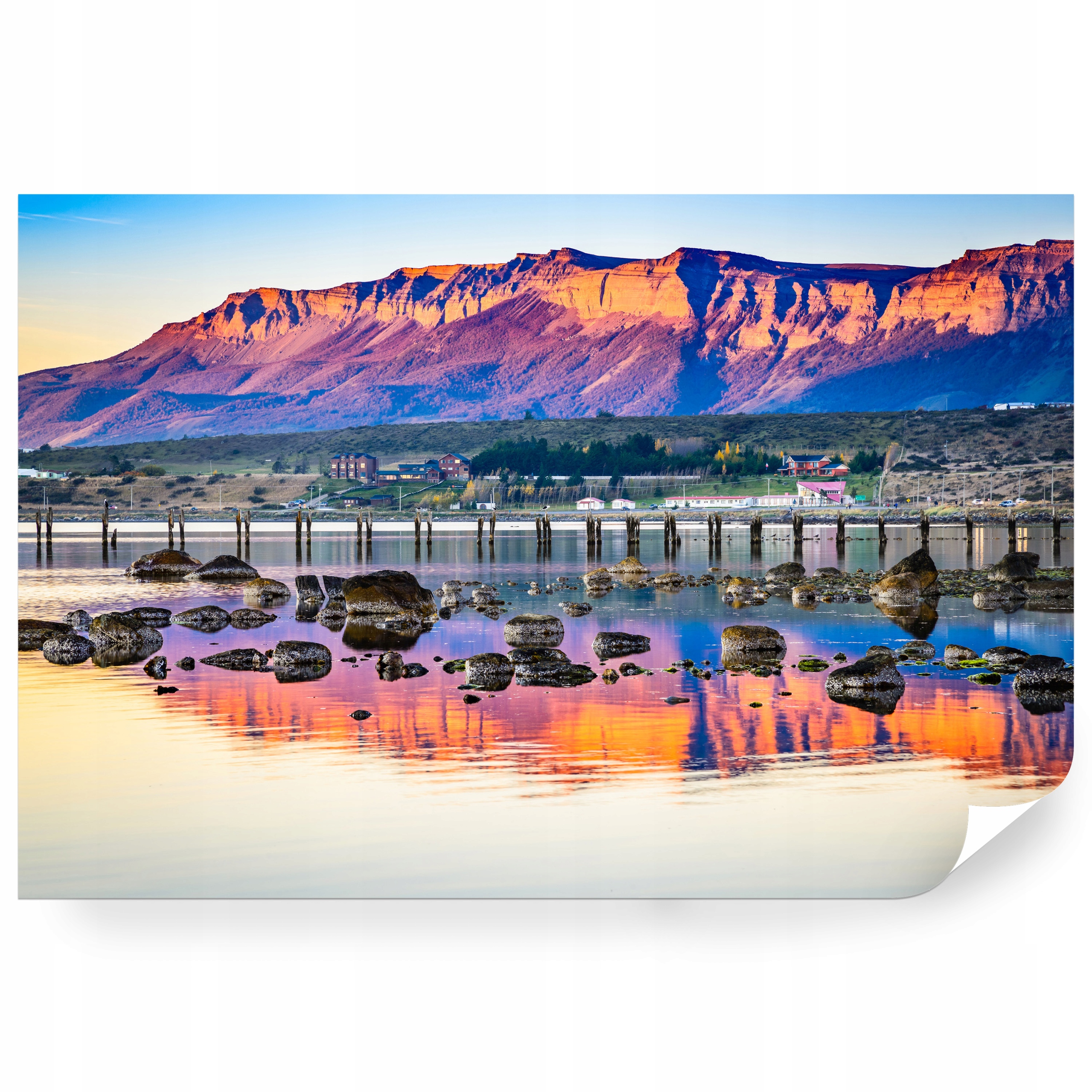 Fototapeta samolepicí Hora A Jezero V Puerto Natales 152,5 x 104 cm
