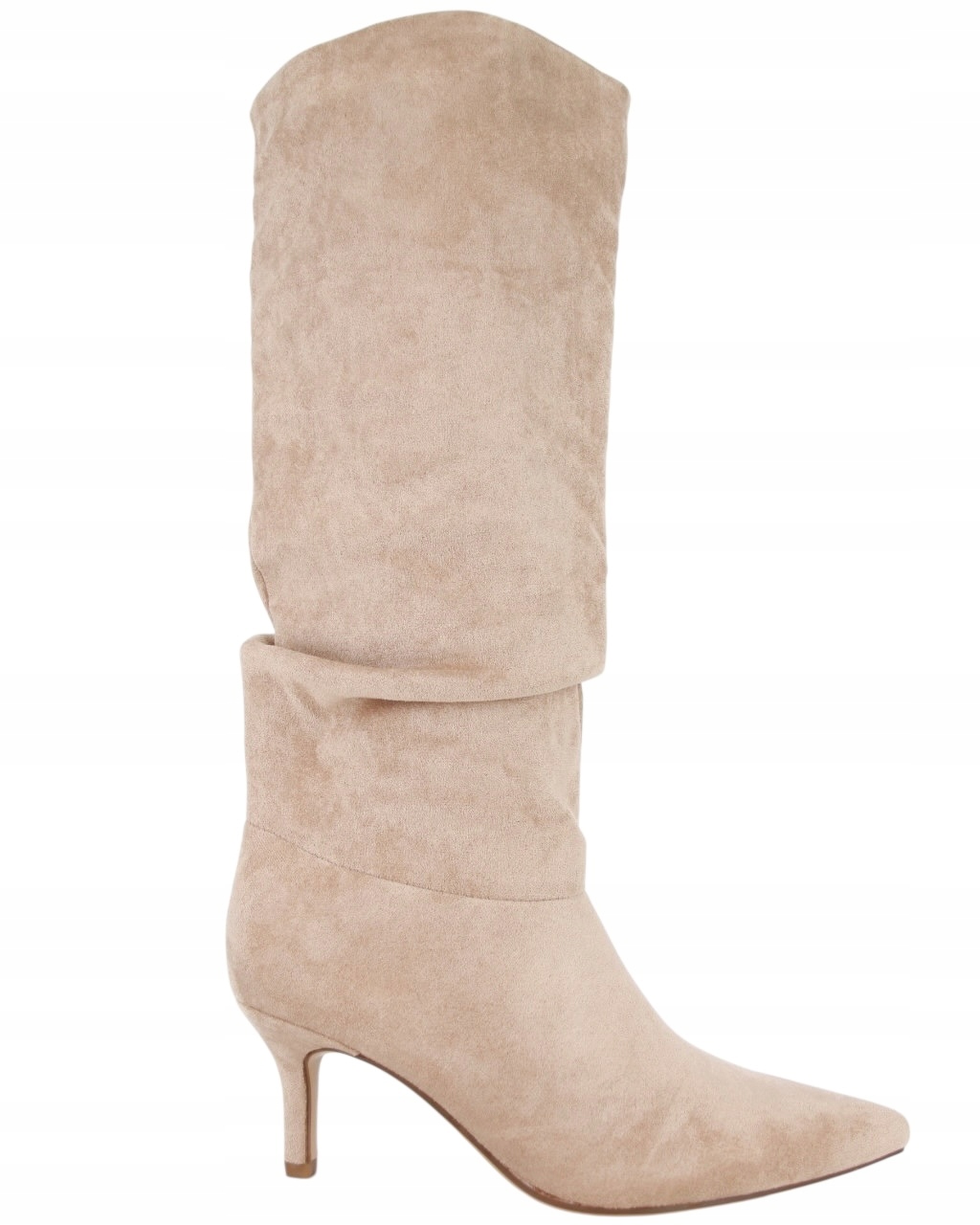 Kozačky Sašky Béžové Semišové Špice Na Podpatku 7 CM Jarní Pohodlné 41
