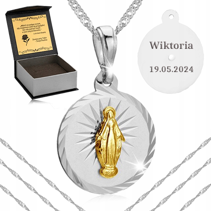 Dámský Dlouhý Řetízek Medailon Zázračný 925 +gravírování dárek Pro Babičku 70CM