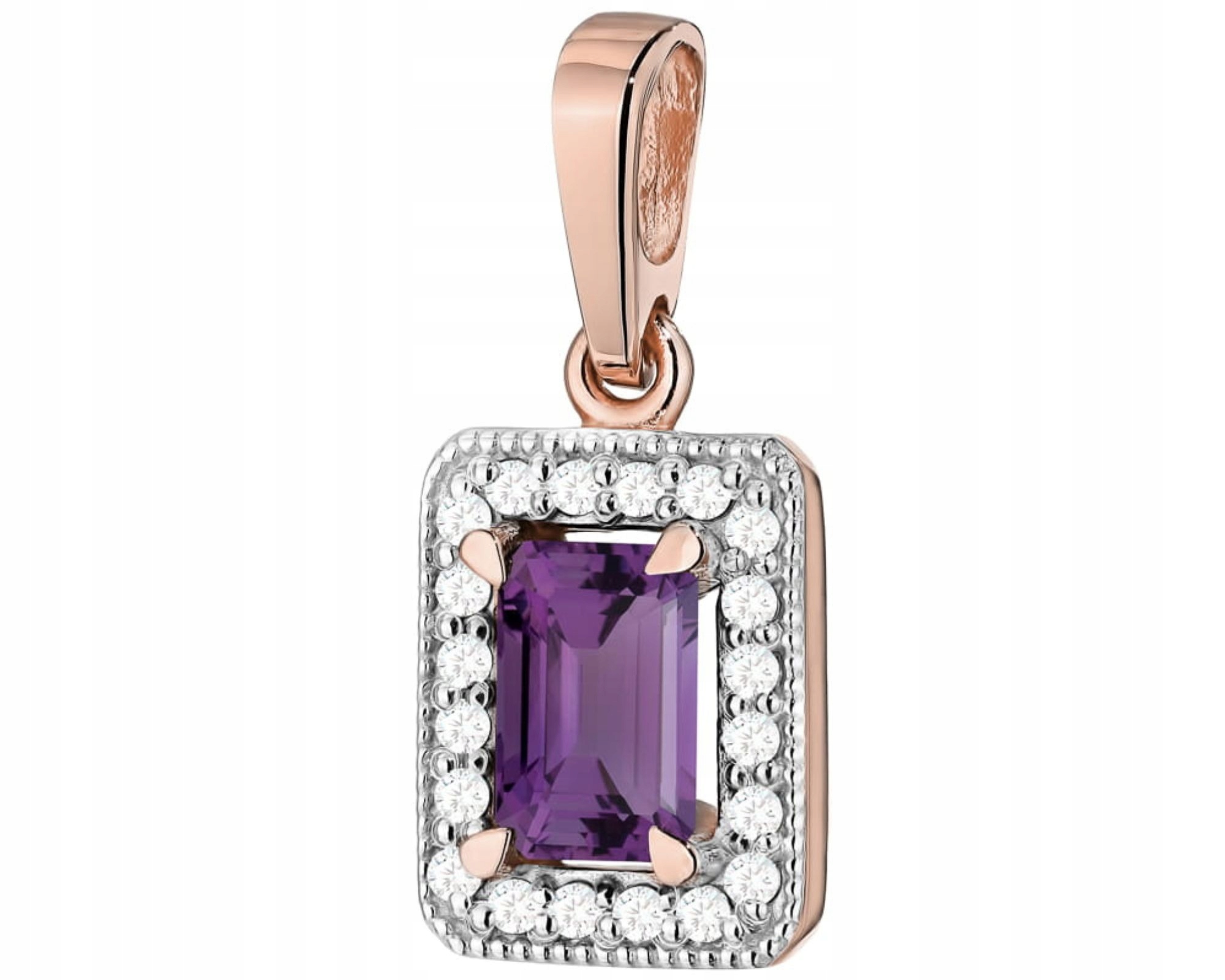 Růžové Zlato Přívěsek Přírodní Kámen Ametyst Diamanty 585 Dárek
