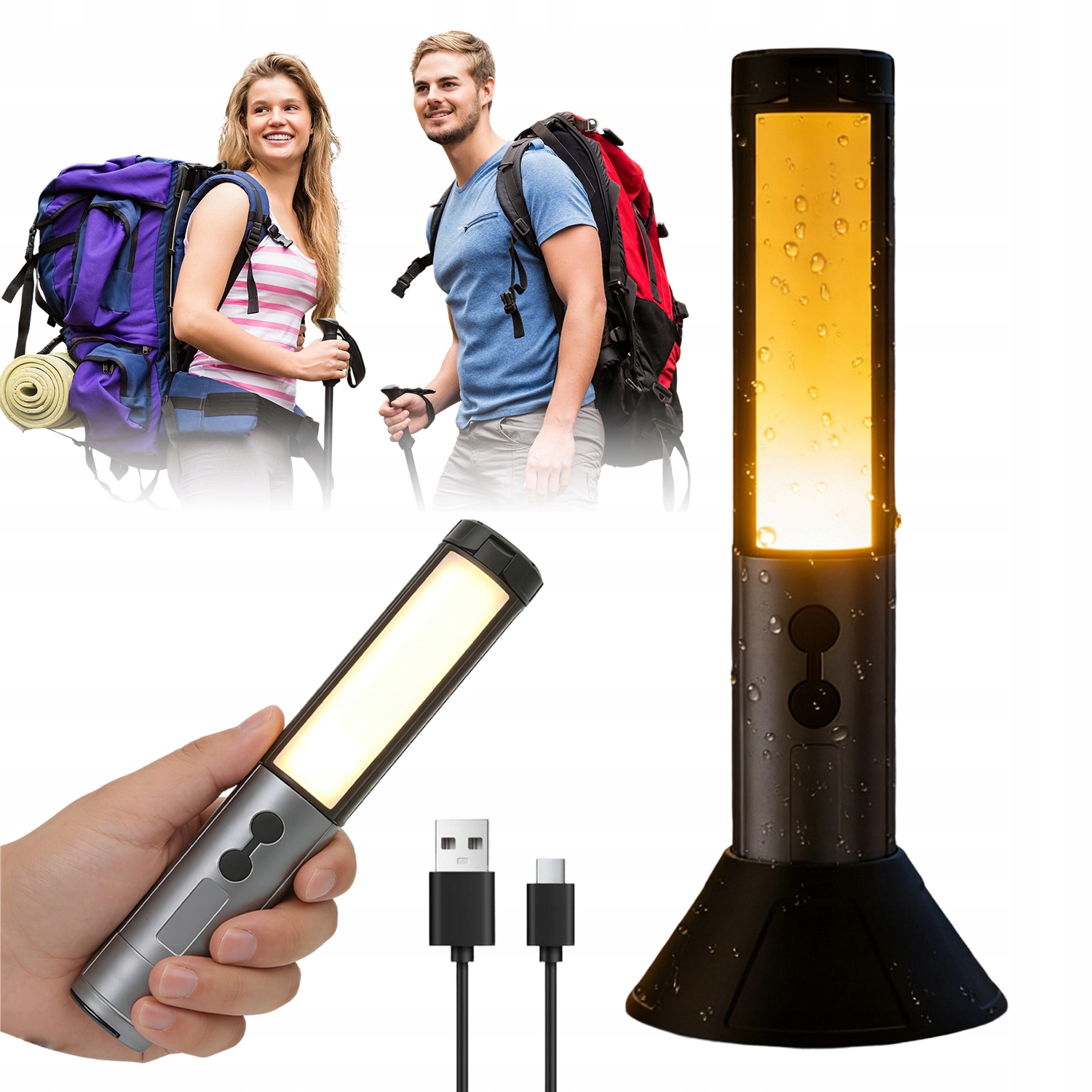 Lampa Kempingowa Ze Stojakiem Teleskopowym Obrotowe Tuby Led 270°