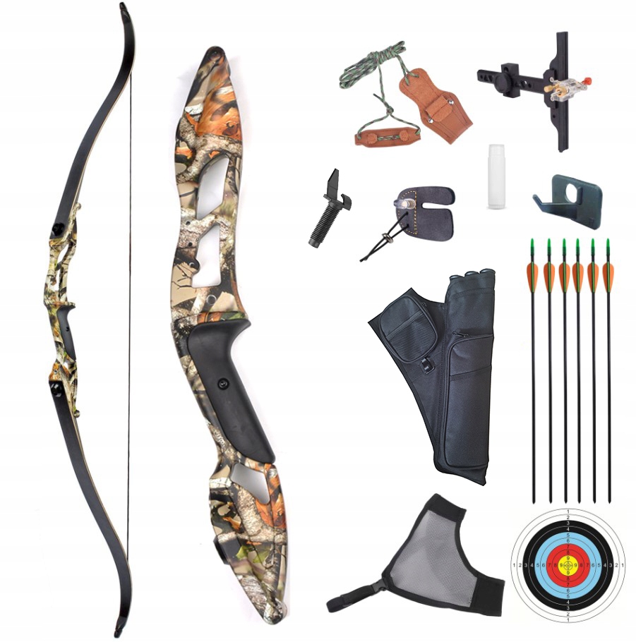 Luk reflexní 40 lbs skládací 56" Fisherman camo s bohatým příslušenstvím