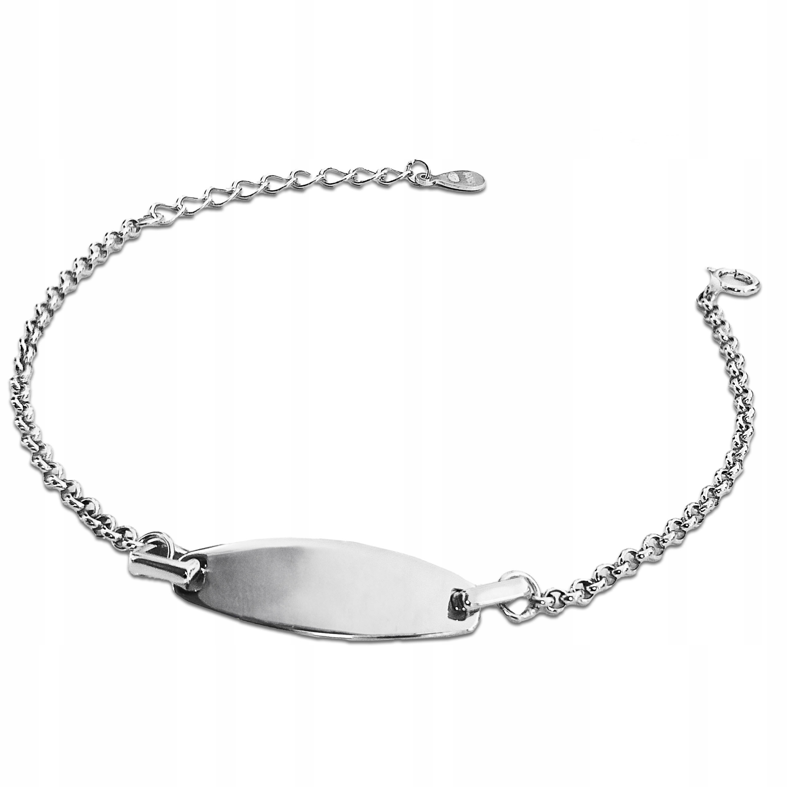 Stříbrný náramek pro dívku 925 s lesklou destičkou pod gravírování