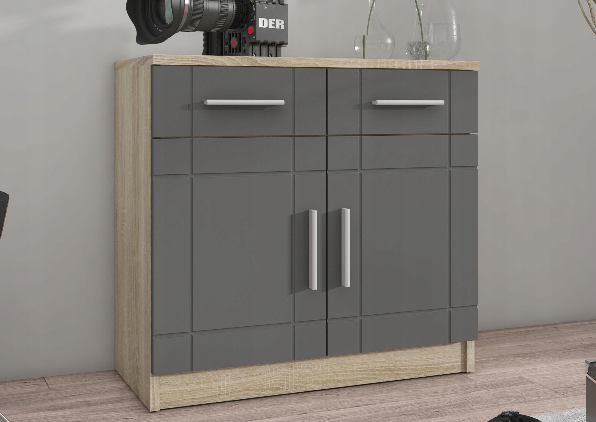 Moderní Praktická Komoda 2 Skříňky Paris Grafit