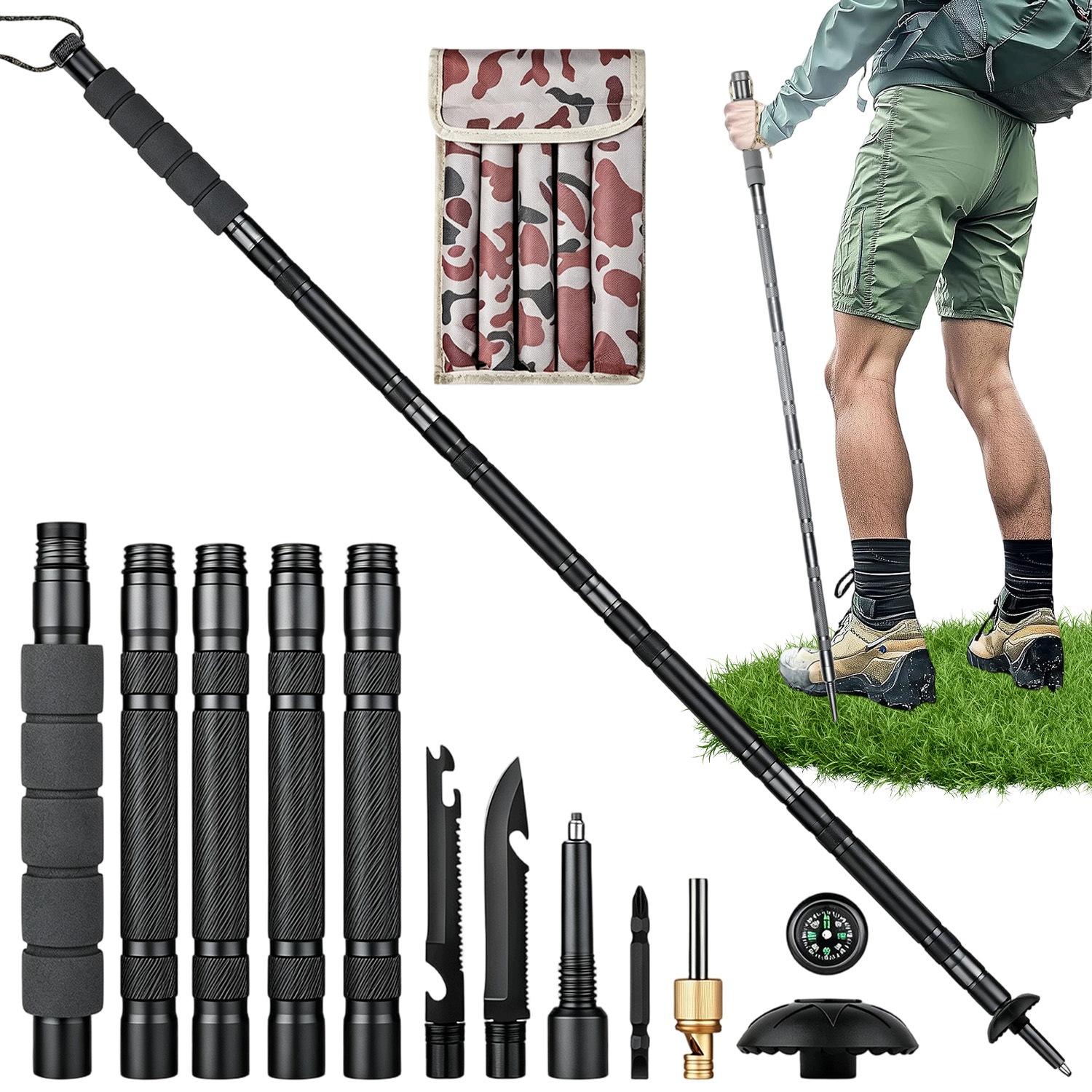 Trekkingové hole Walking 12v1Multitool Survival vojenský set 104 cm