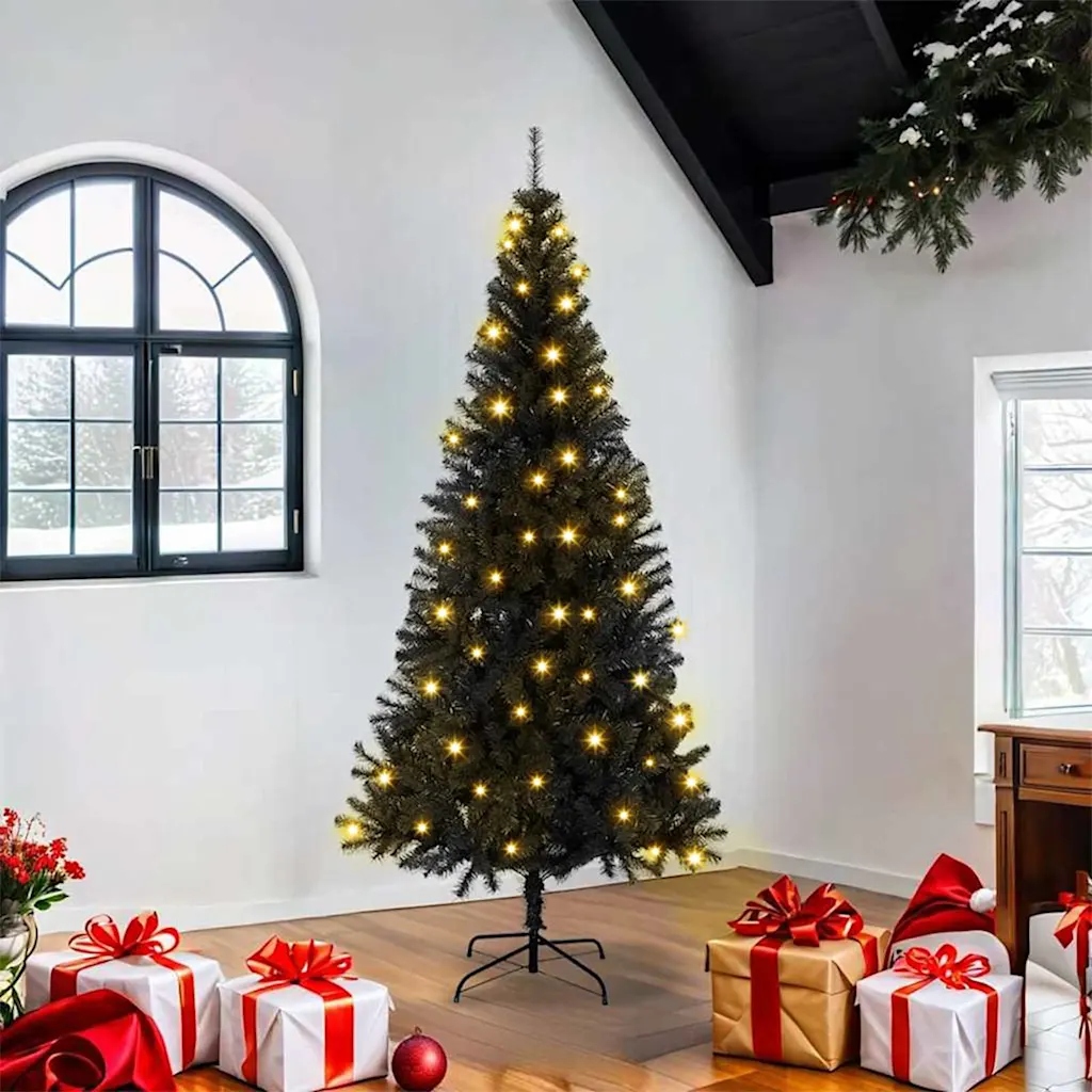vidaXL Vánoční stromeček s 300 Led diodami s stojanem Černá 180 cm Pvc