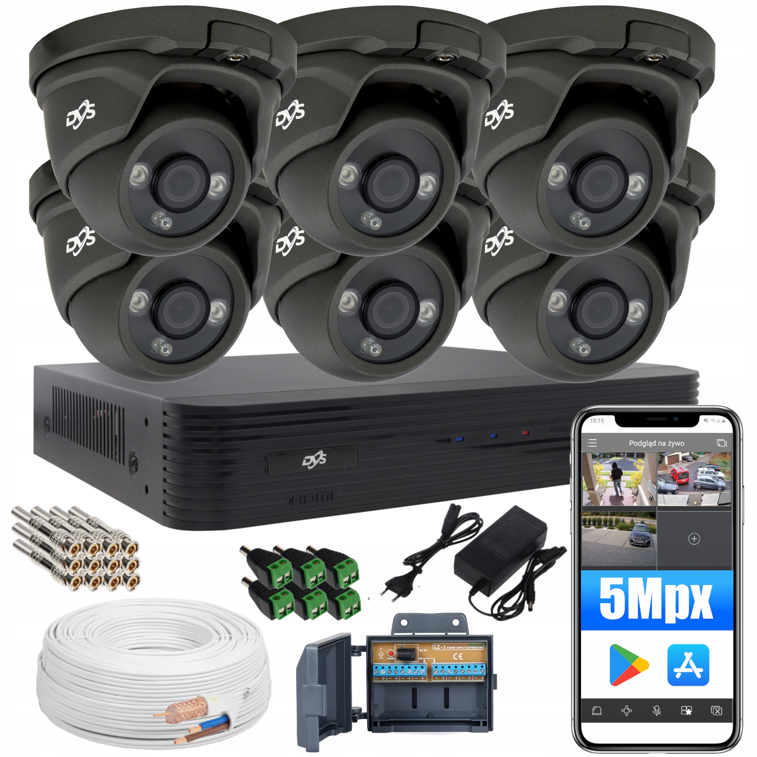 Zestaw monitoringu DVS 6 kamer 5Mpx aplikacja