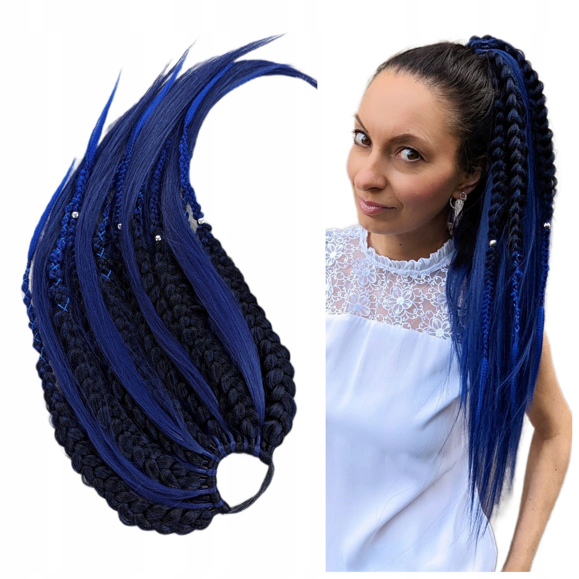 Koník na gumičce s copánky, Příčesek, černá modrá, Noční Můra, 60 cm