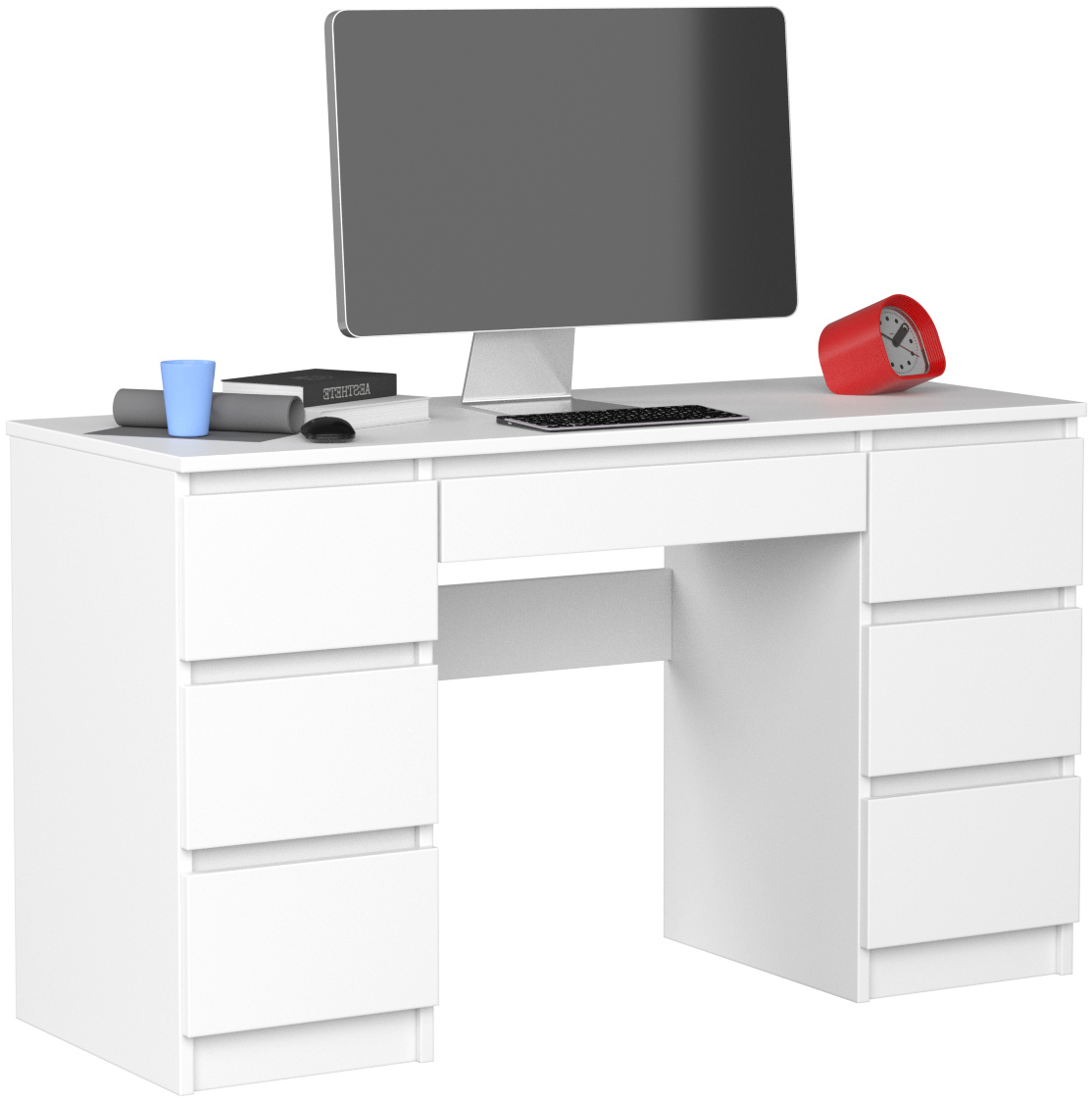 Biurko BM-Meble białe prostokątne 7 szuflad 130 cm