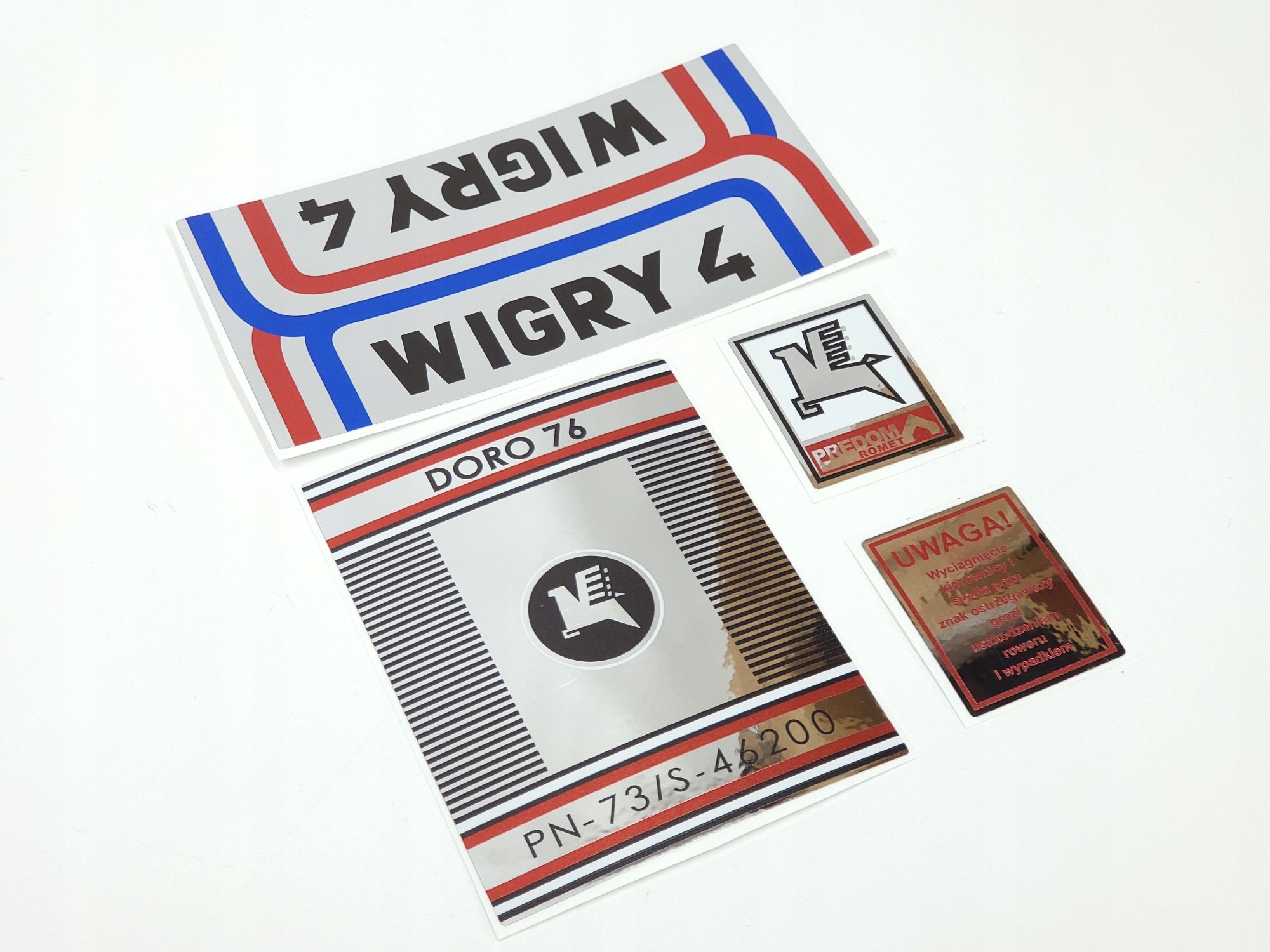 NOWE Naklejki Romet Wigry 4 komplet zestaw DORO PRL Emblematy
