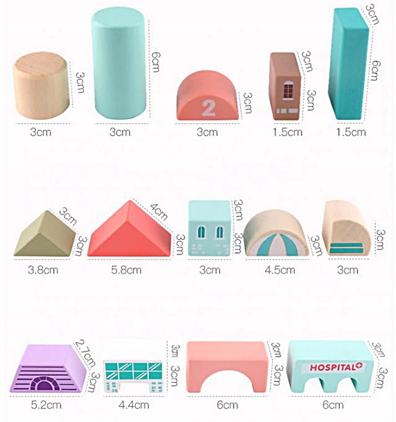 DREWNIANE KLOCKI EDUKACYJNE ZESTAW MIASTO 115 el Liczba elementów 115 szt.