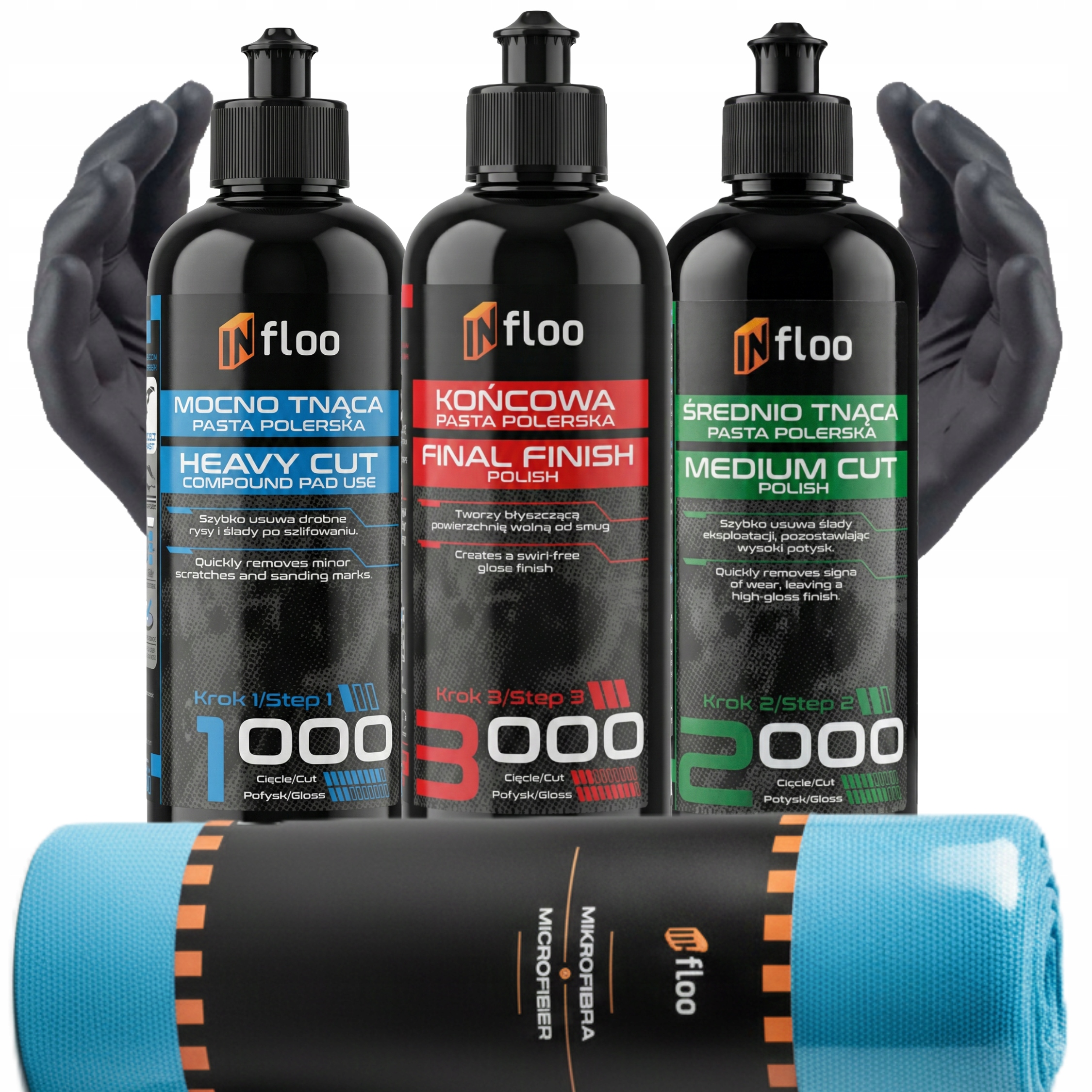 Zestaw Past Polerskich INfloo Do Polerowania Lakieru 3x300ml +mikrofibra