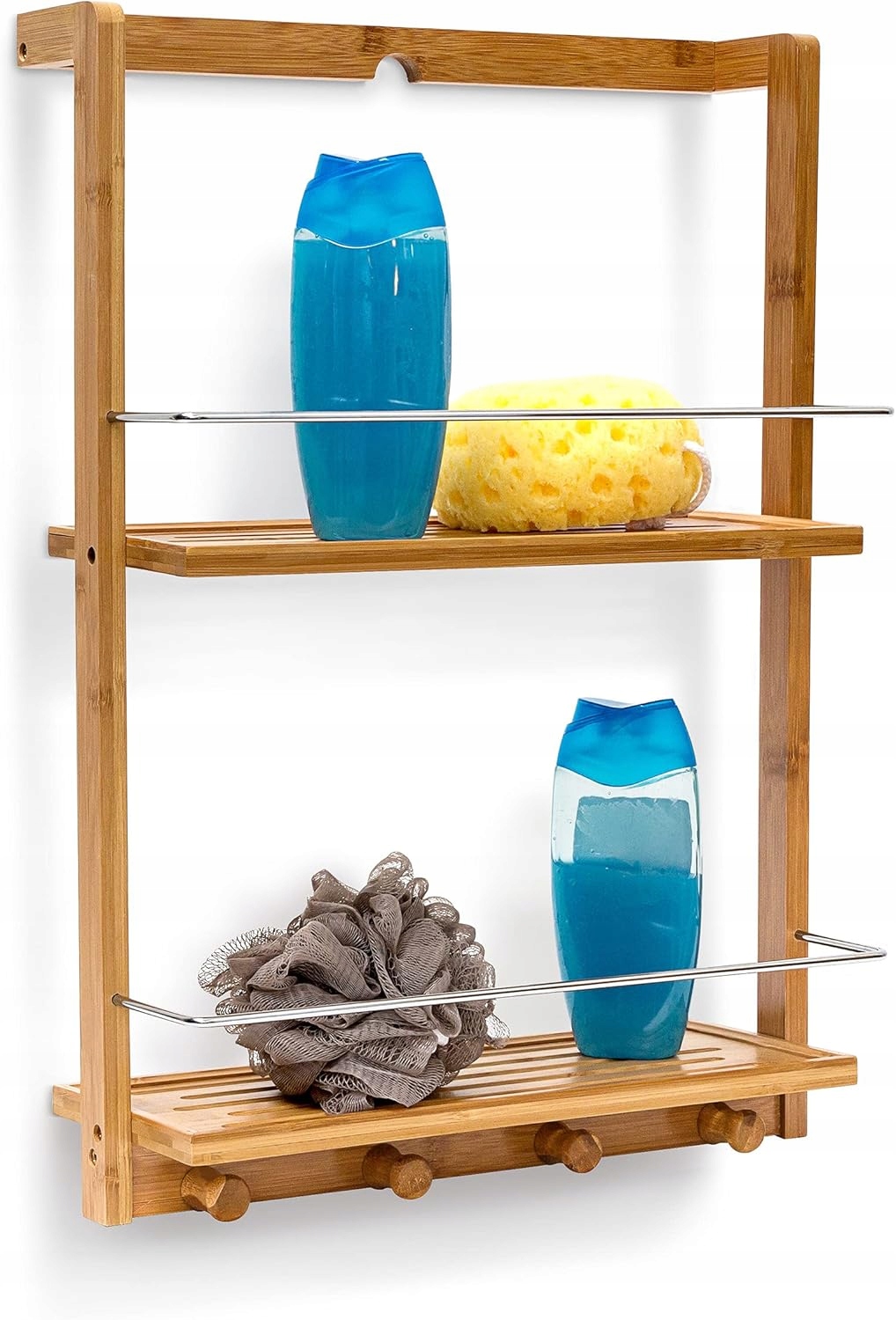 Relaxdays Bambusový sprchový organizér se 2 policemi a 4 háčky