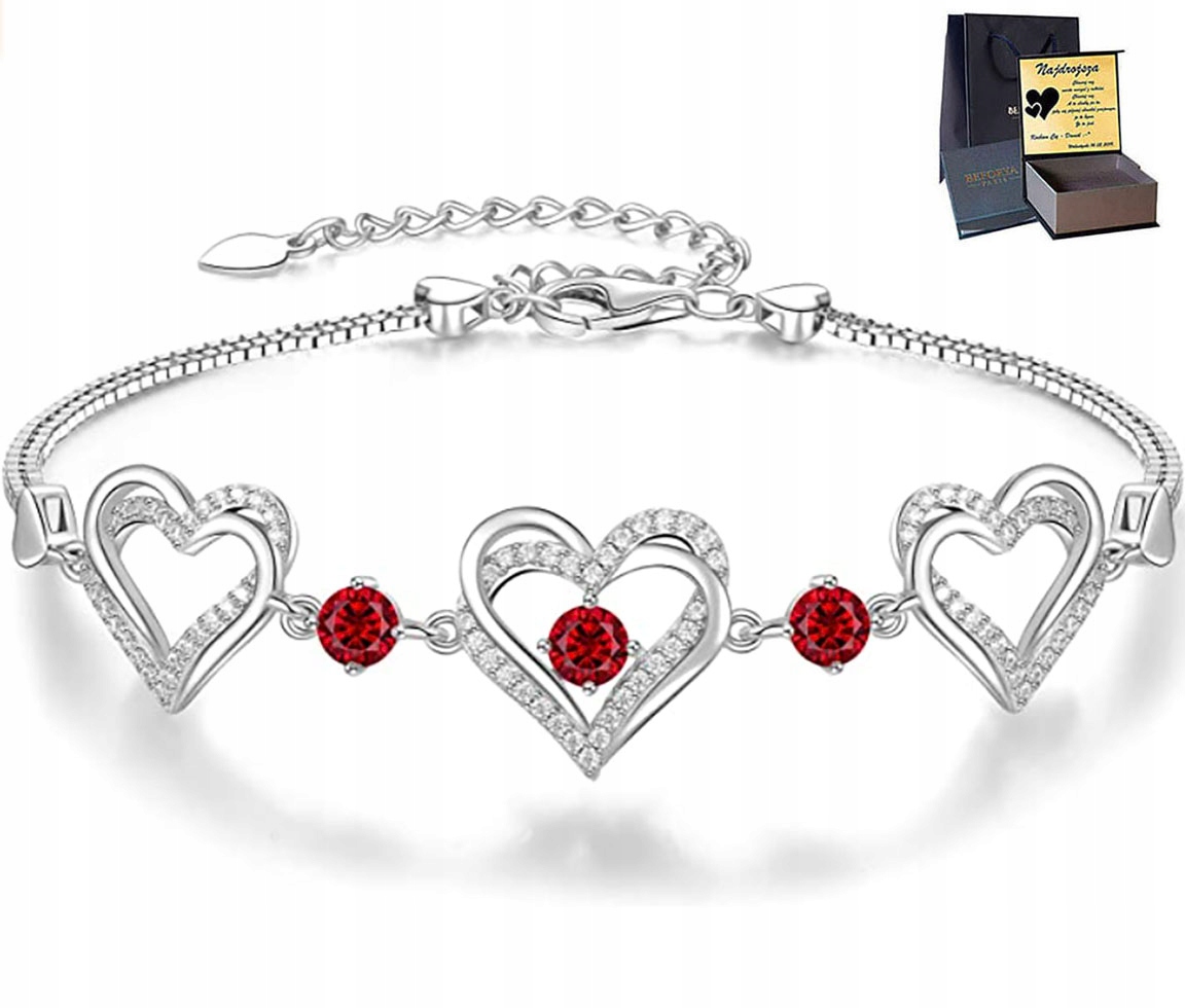 Stříbrný náramek s zirkony srdce, dámský Dárek k výročí Gravírování