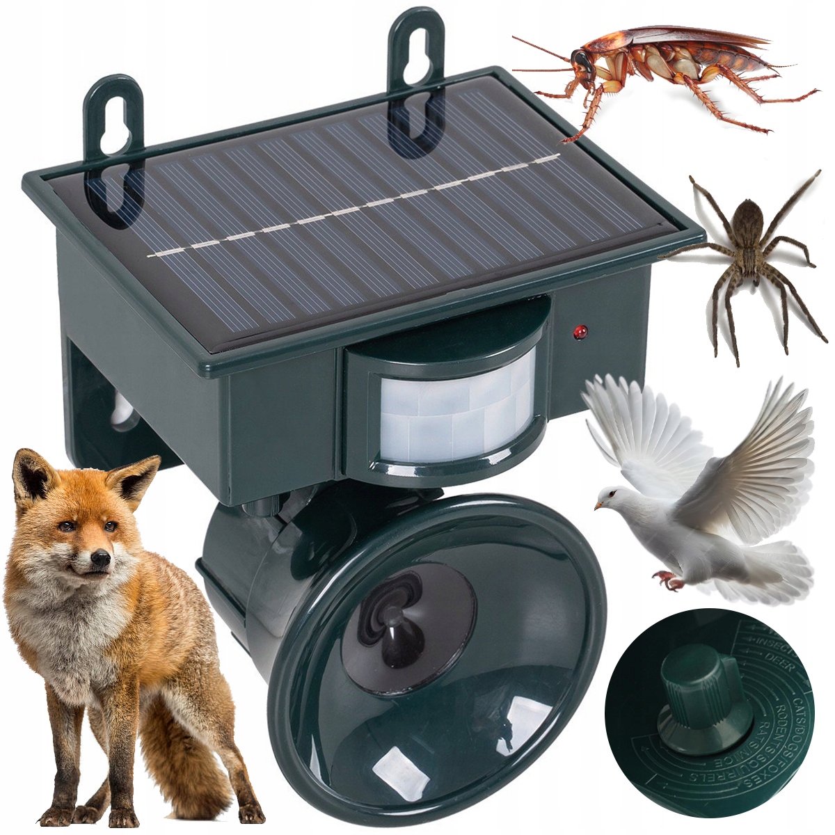 Odstraszacz Zwierząt Gołębi Ptaków Automatyczny Ultradźwiękowy Solarny