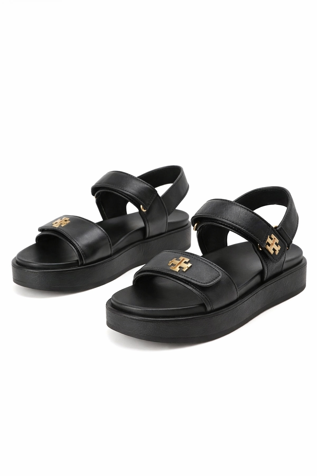 Tory Burch Černé Kožené Sandály Na Ploché Podrážce S Logem 38 I4A