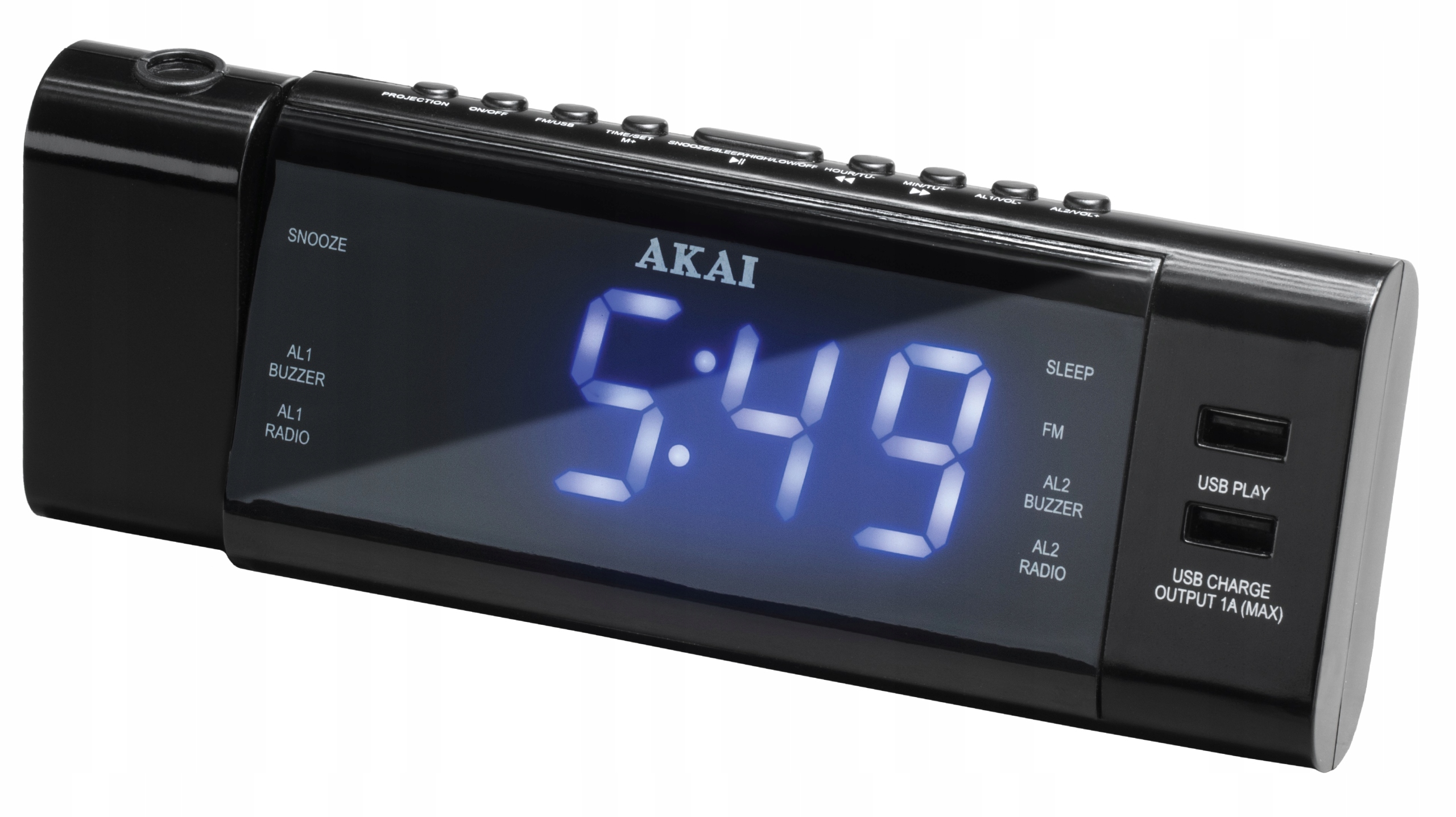 Fm Rádio Budík Hodiny S Projektorem A Usb Displejem Akai ACR-3888