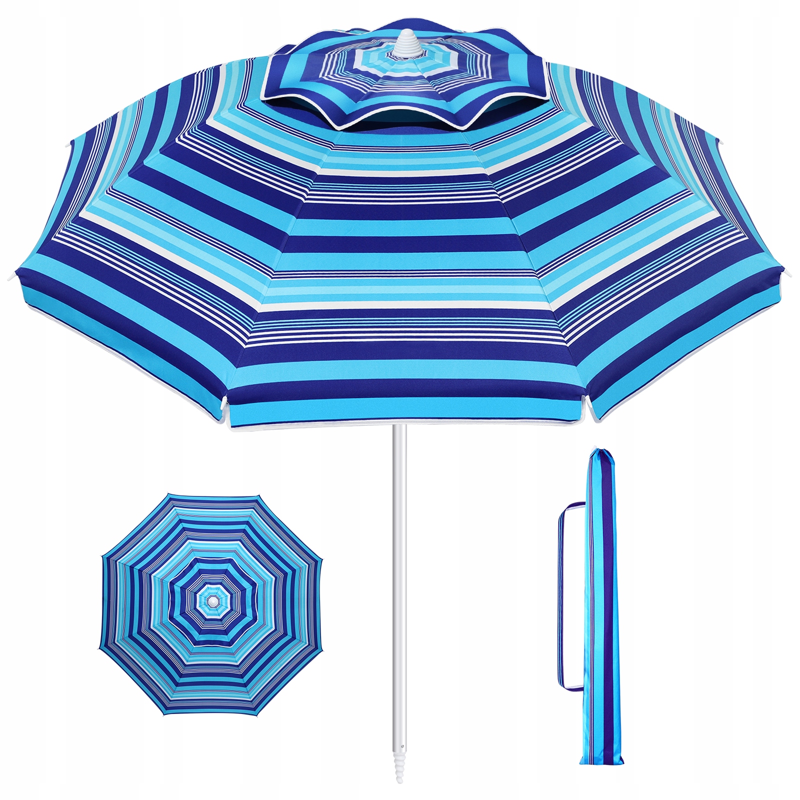 PARASOL PLAŻOWY PODRÓŻNY Kolor dominujący odcienie niebieskiego