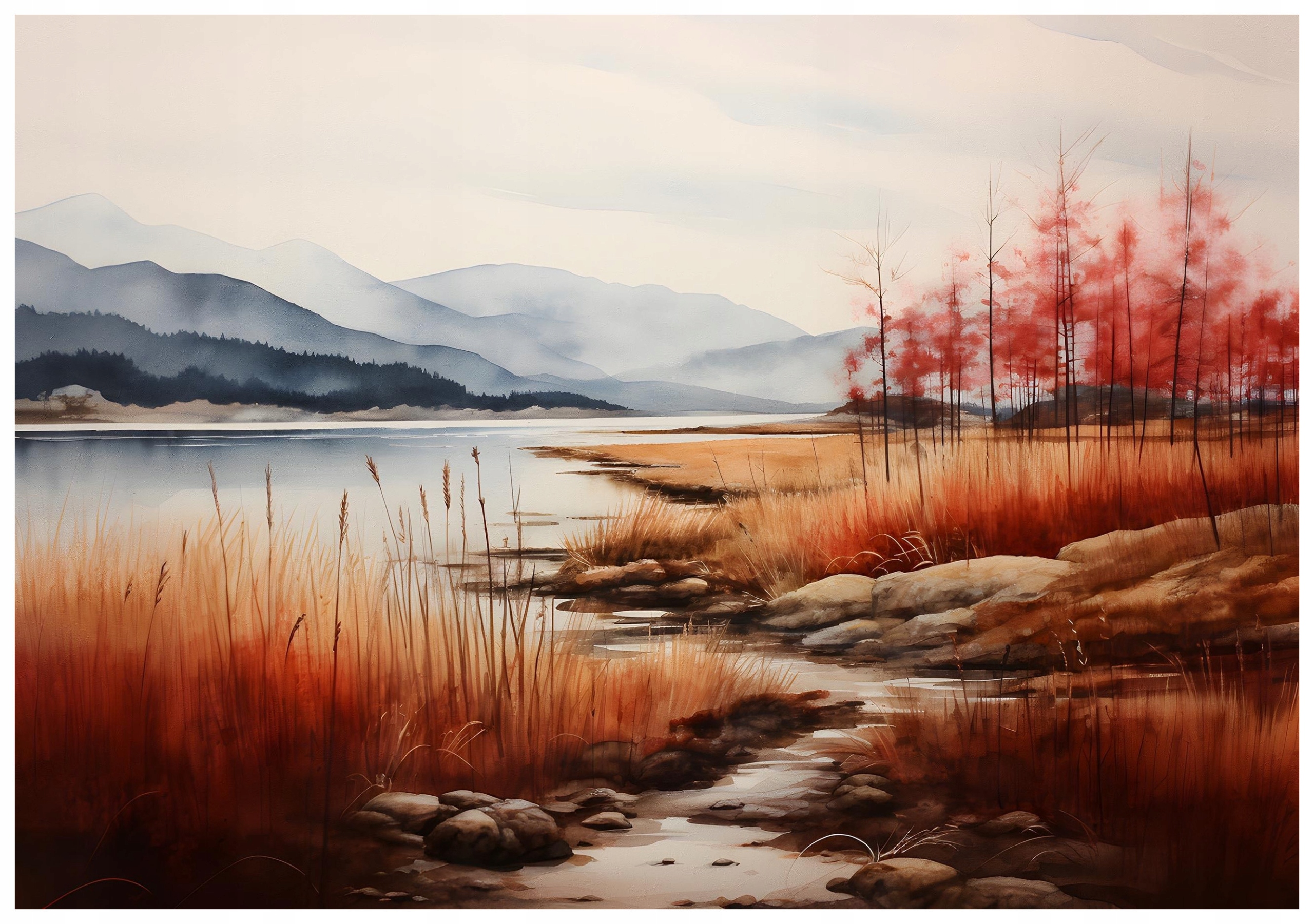 Fototapeta vlies Akvarely Hory Jazero Jesenná krajina 520x318 lepidlo