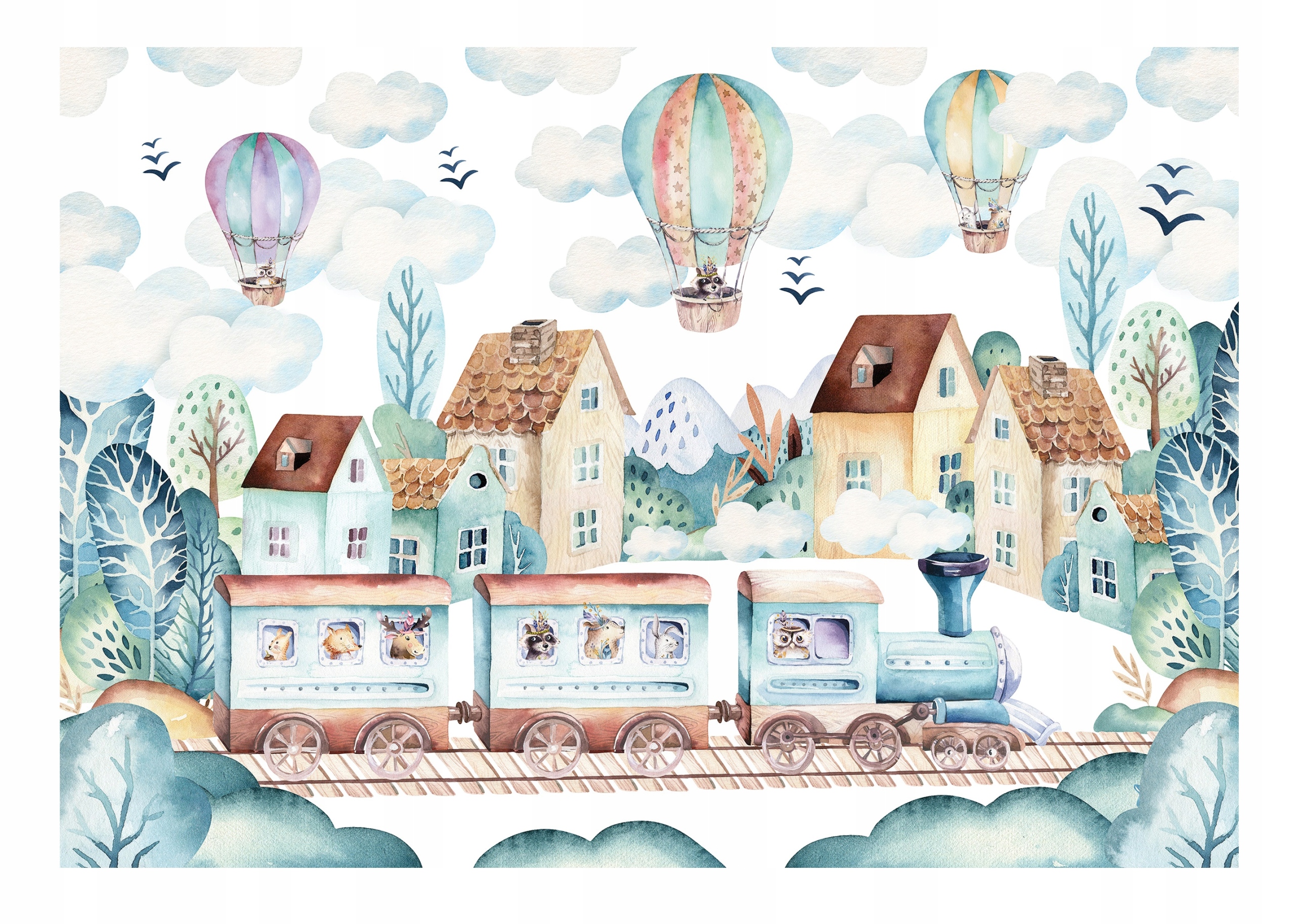 Fototapeta Pre Deti Vlak Balóny Mraky 416x254