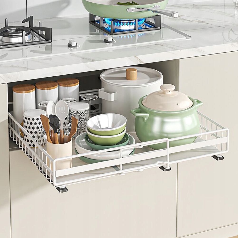 Výsuvný organizér do skříňky, rozšiřitelný, nastavitelná šířka 31-49 cm, výška 8 cm, bílý