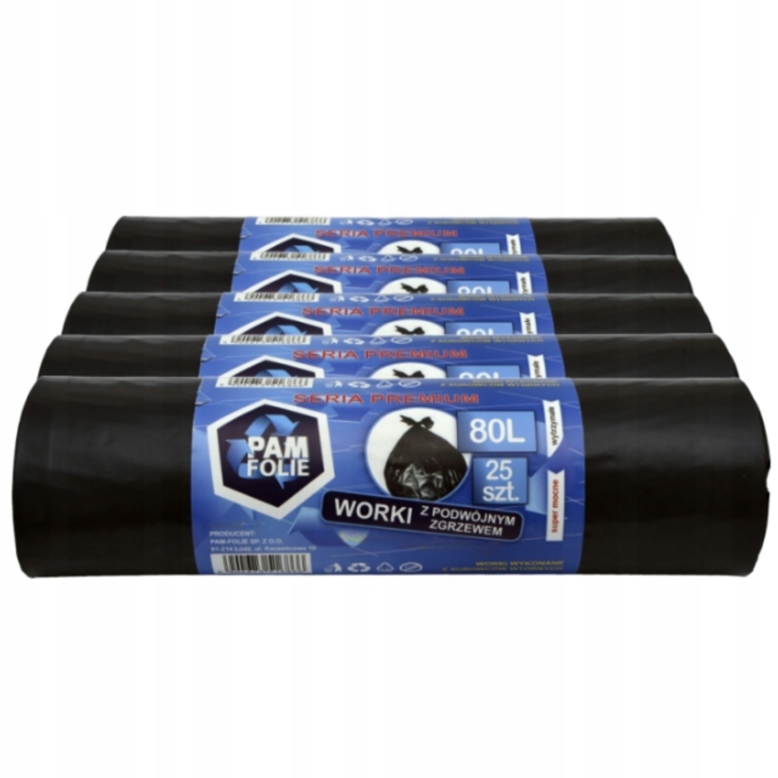 Levně Set 5 x Sáčky na odpadky Pam-Folie 80 l černé Extra Silné 25 ks