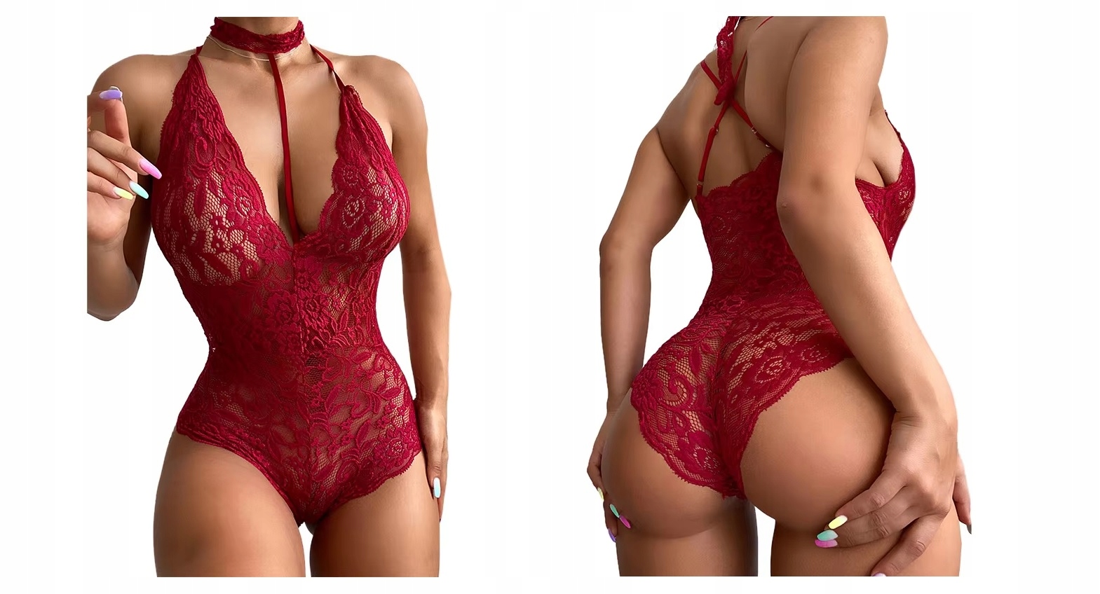 ZMYSŁOWE CZERWONE KORONKOWE BODY PLUS SIZE