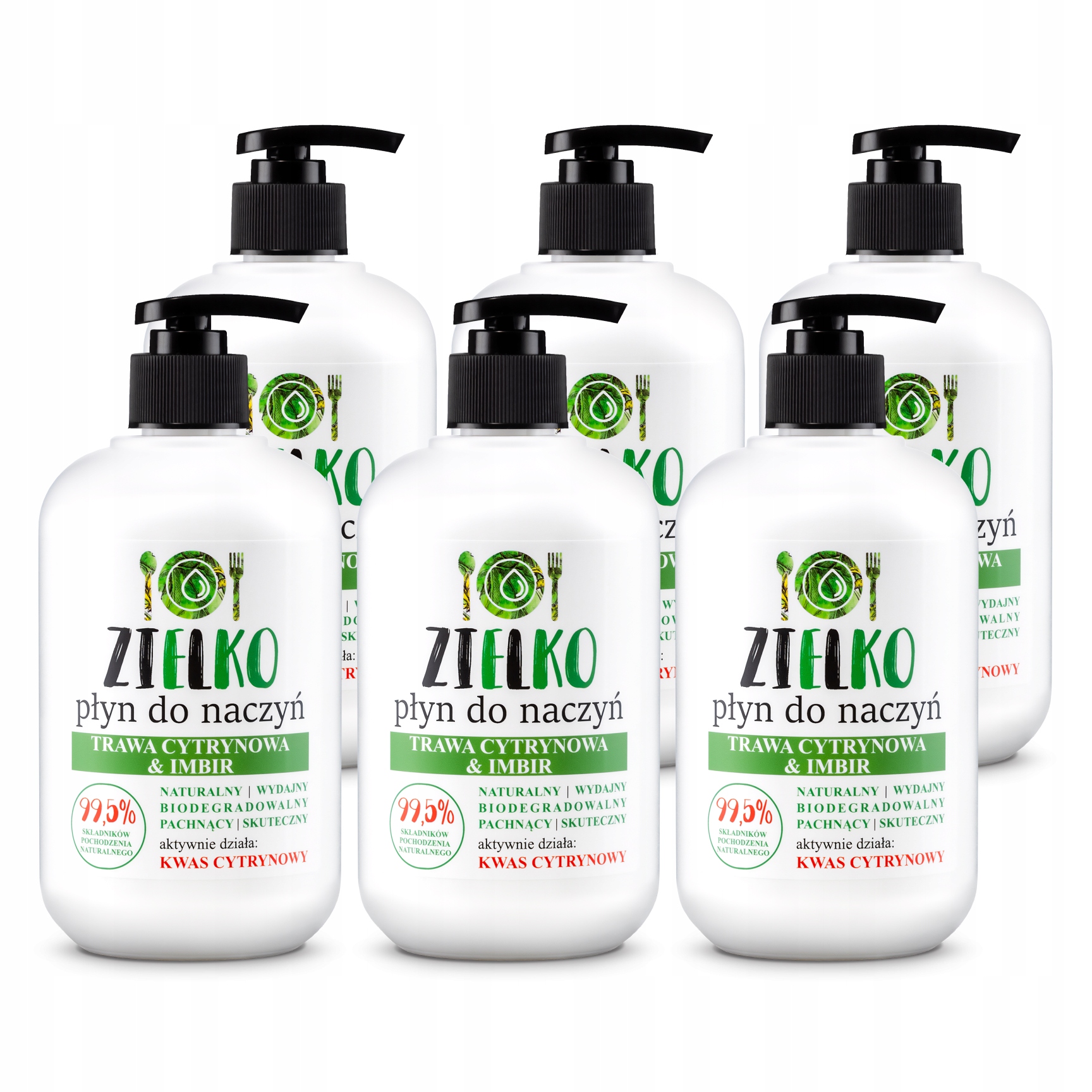 Levně Zielko Organická sada Tekutý přípravek na mytí nádobí Tráva Citronová 6x500ml (5+1)