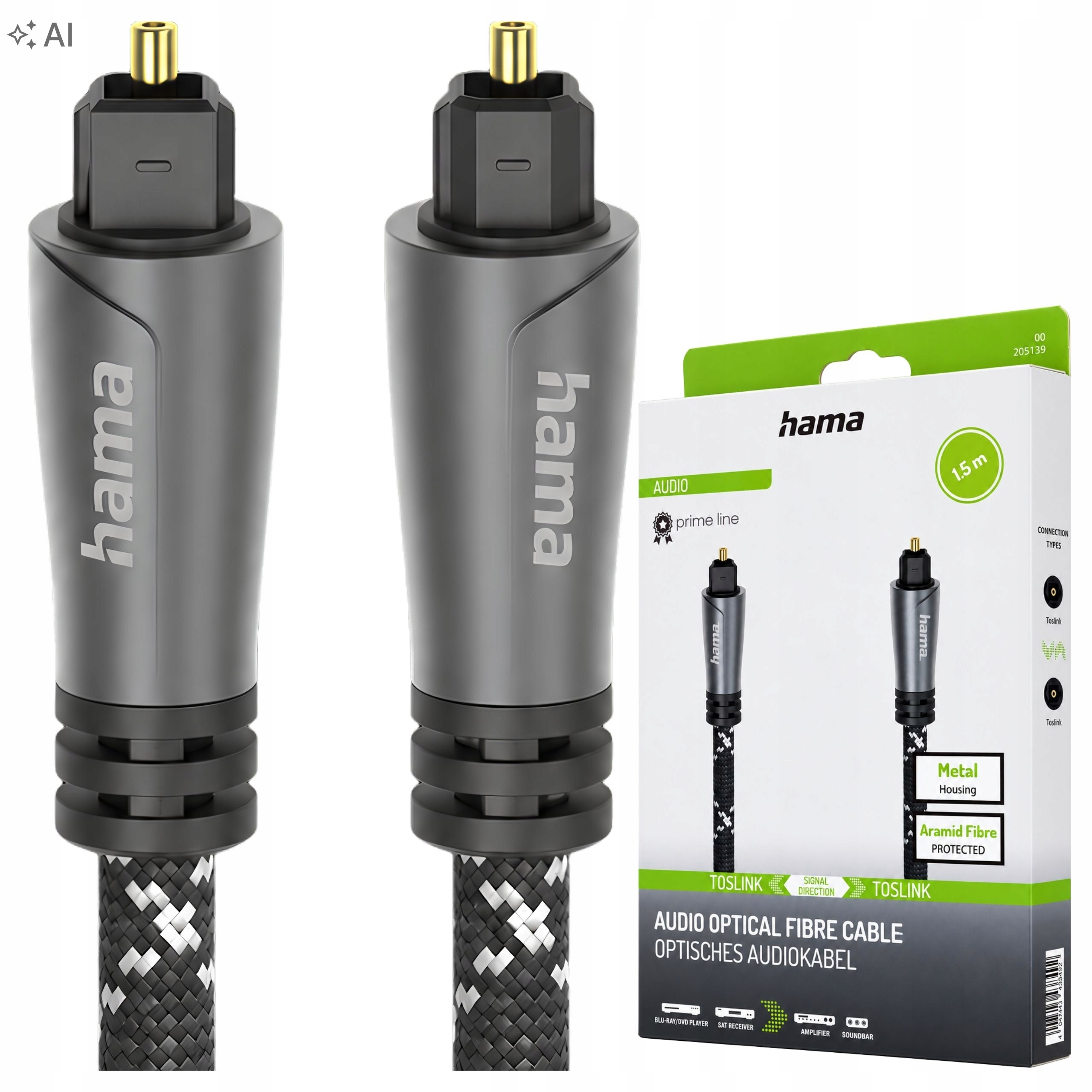 Kabel Optyczny Hama Toslink Spdif Audio Cyfrowy Światłowód 1.5M Tv Soundbar