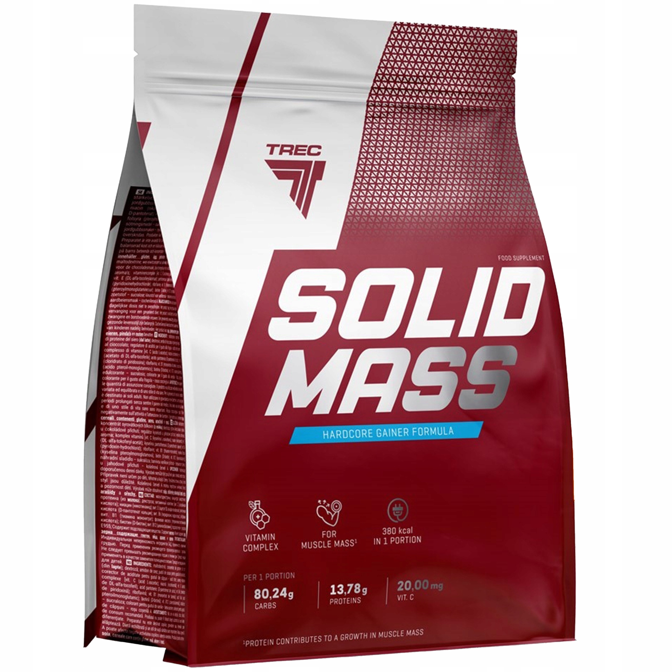 Gainer Trec Solid Mass 5800 g Čokoláda Svalová hmota Bílkoviny Kalorie