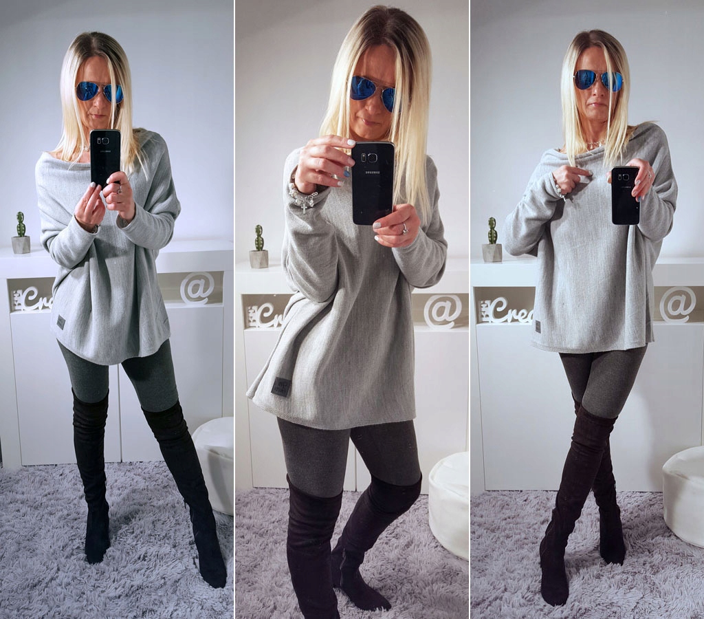 

Sweterek Oversize Tunika Sweter Wool Odkryte Ramię