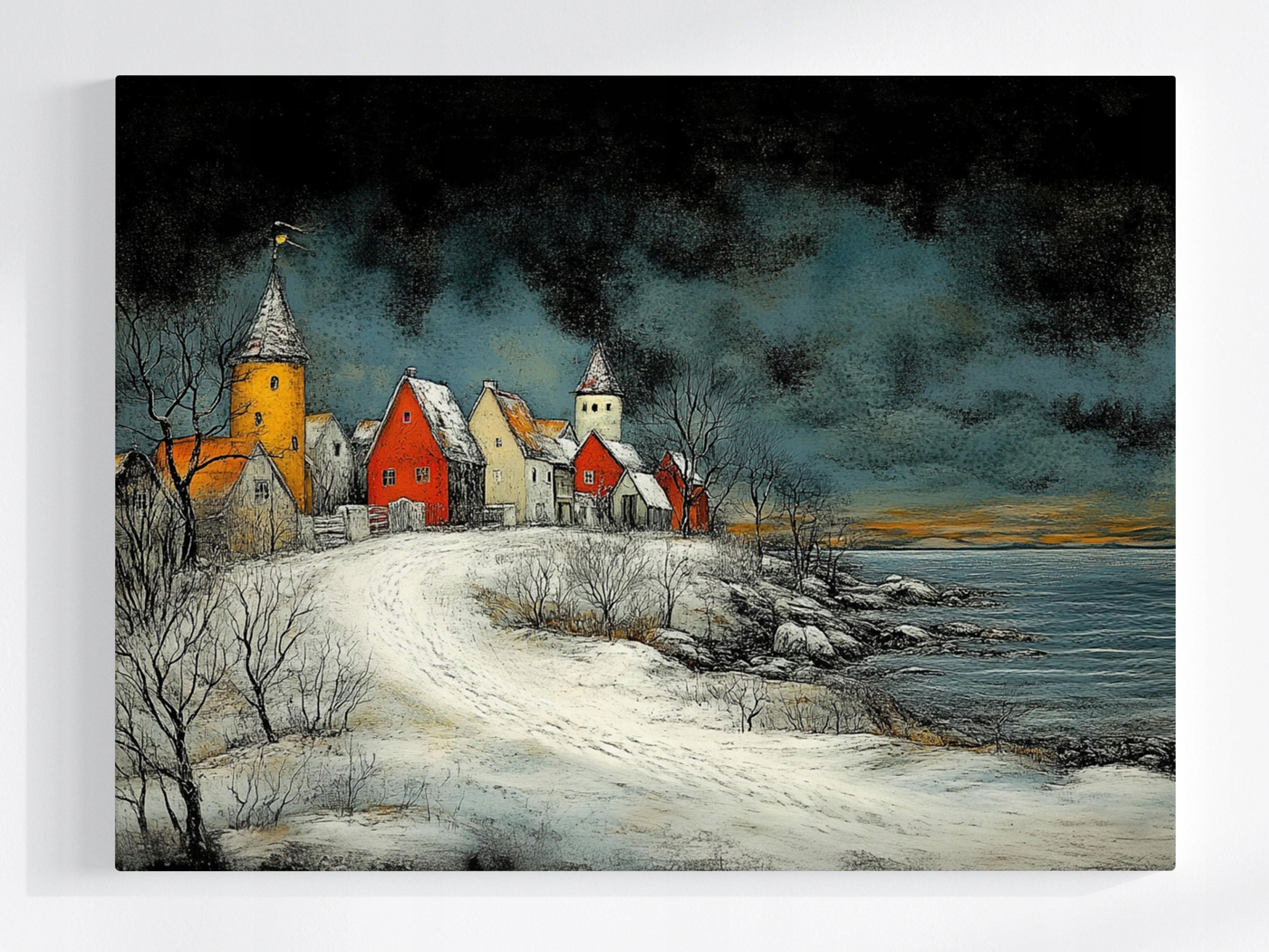 Obraz Na Plátně Canvas Grafika Krajina Pobřeží Moře Město Večer 100x75