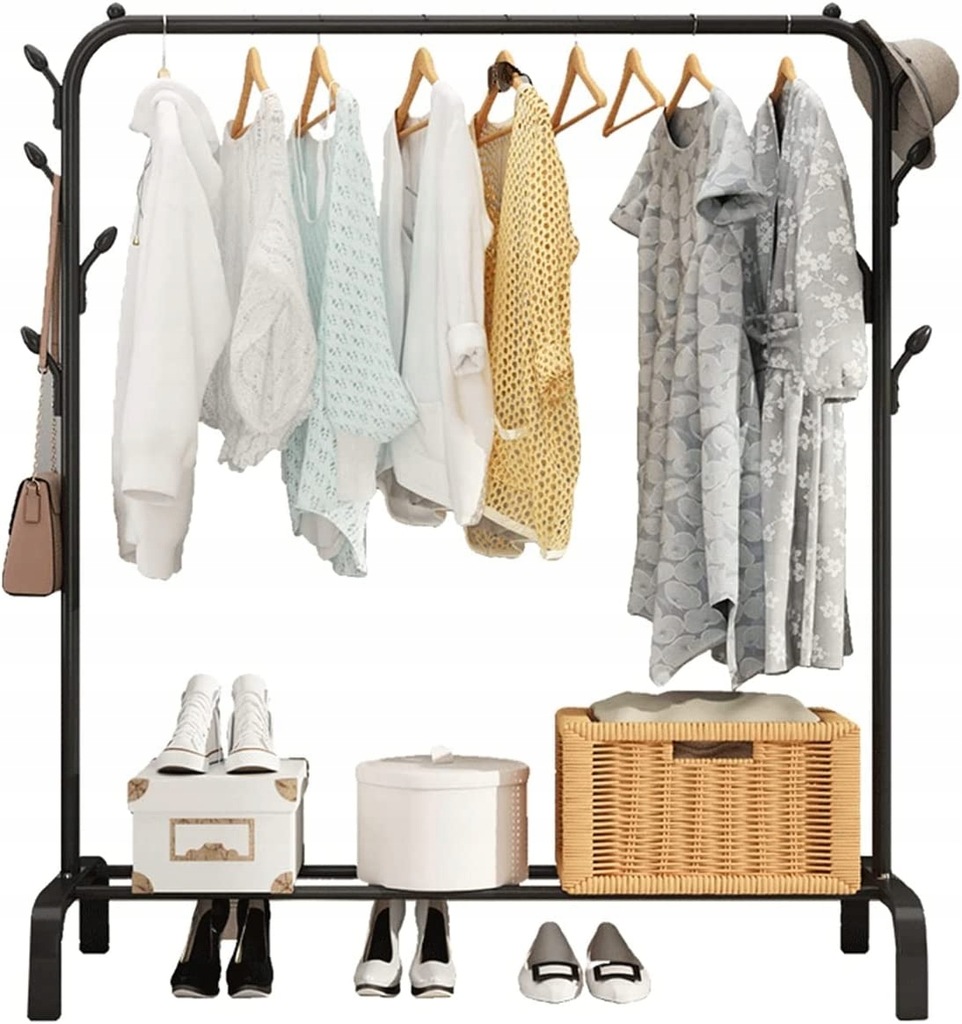 MOCNY STABILNY WIESZAK NA UBRANIA STOJAK DUŻY STOJĄCY Z WIESZAKAMI