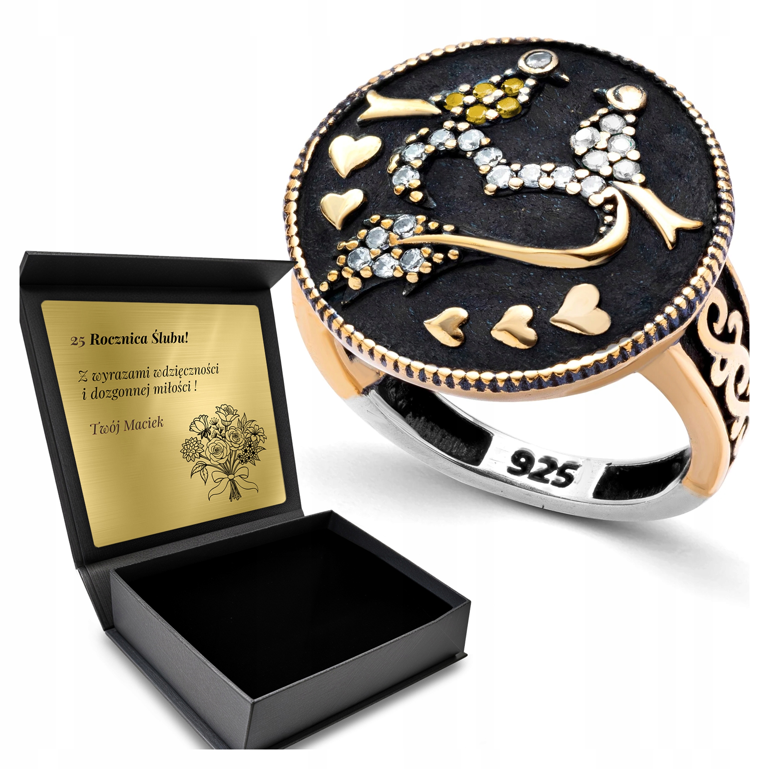 Prstýnek 925 Zirkony Šperky Lásky Valentýna Gravírování