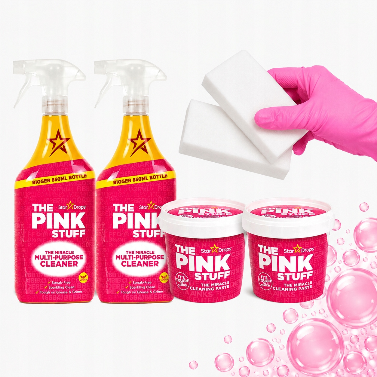 2x The Pink Stuff Pasta 2x Spray Wielofunkcyjny 2x Magiczna Gąbka