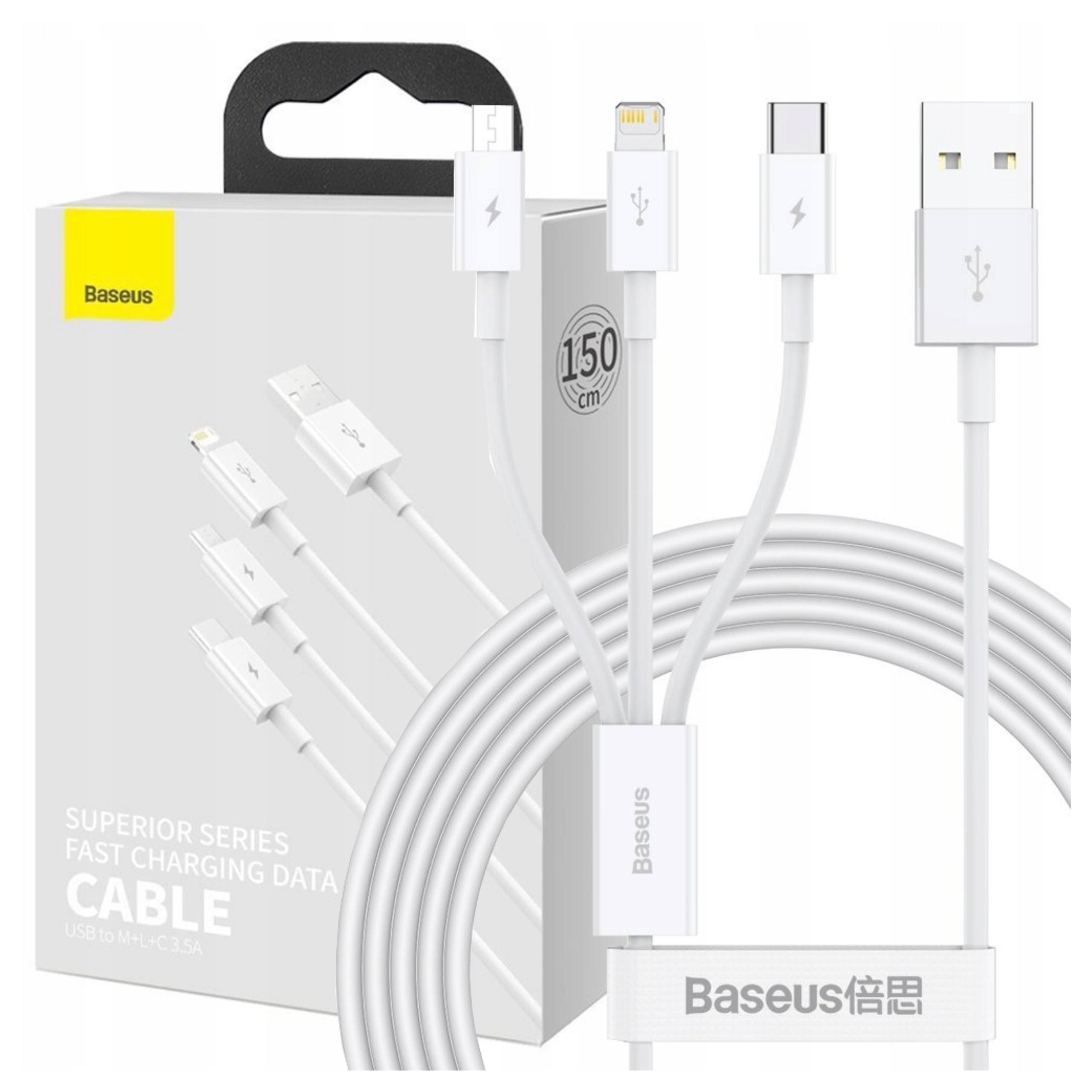 Kabel Usb 3w1 Baseus Superior Series, Usb do micro Usb Usb-c Lightning,