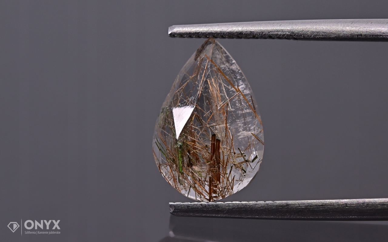 Křemen s rutilem fazetovaná slzná růžice 12x8 mm